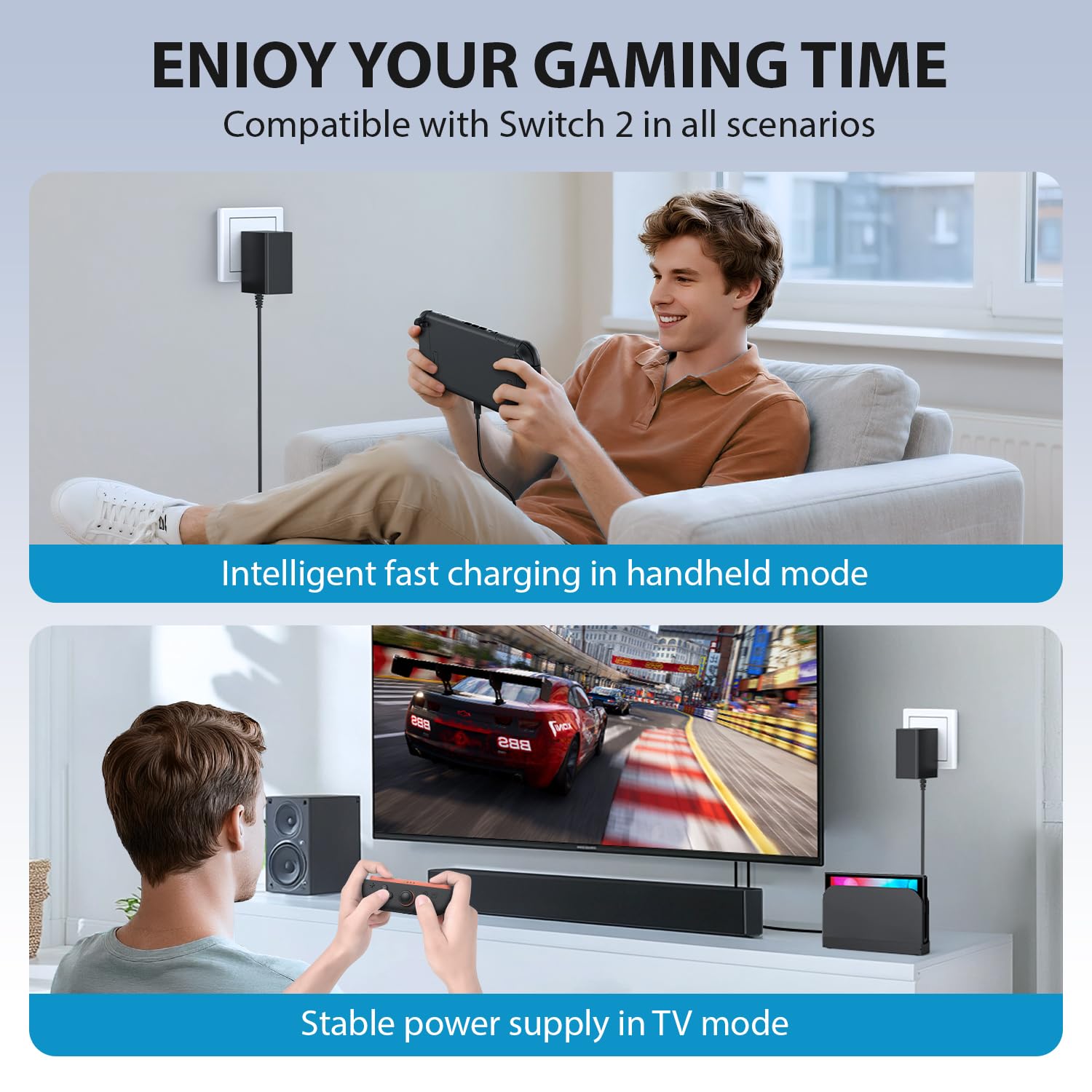 Switch 2 Charger - 60W AC Adapter for Nitendo 2(2025) with 6.6FT Long Cable, Support 4K TV Dock, PD 3.0 Fast Charging Power Supply 20V/3A Accessories [Official Switch 2 Charger Replacement] 5