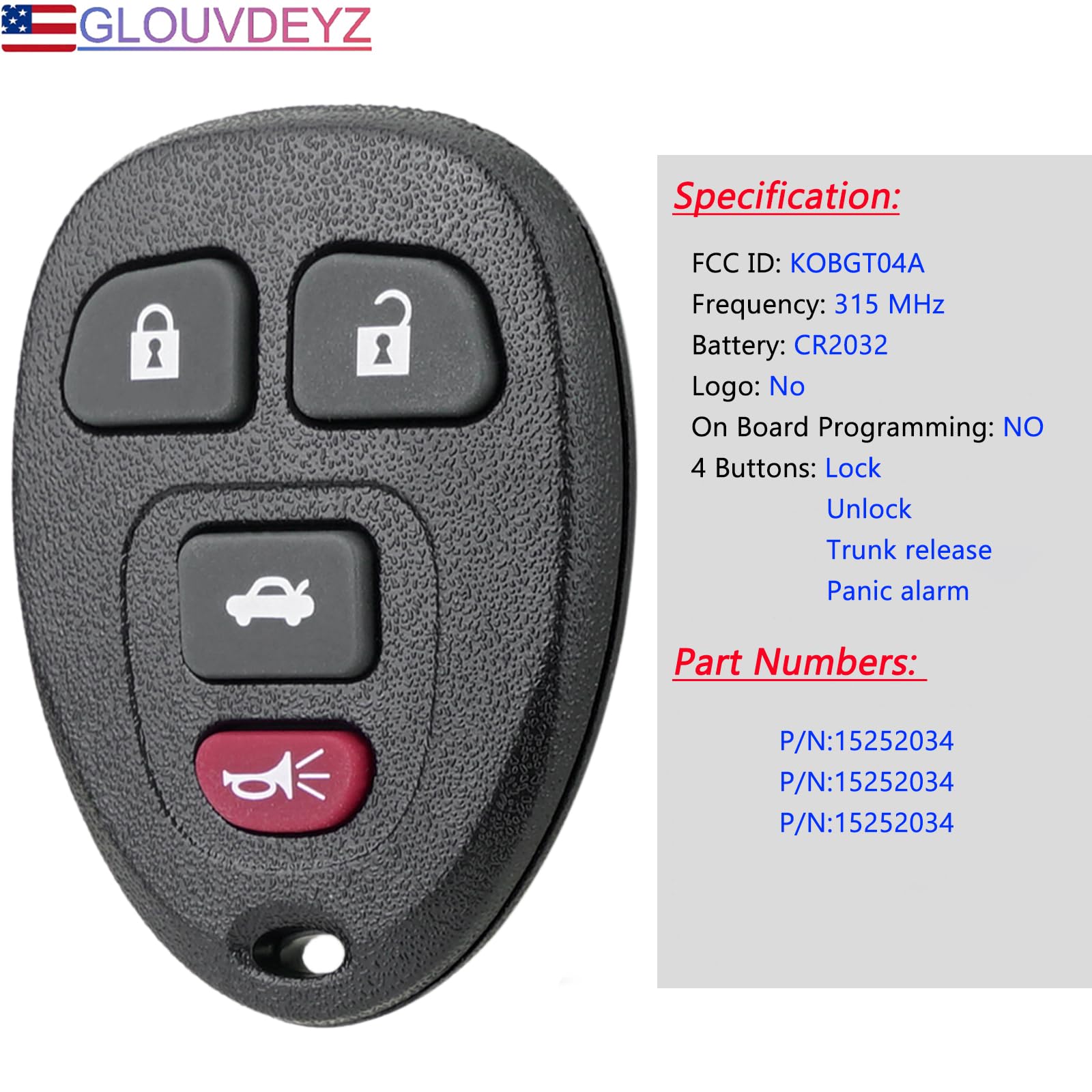 Keyless Entry Car Remote Key Replacement Fits for Chevy Cobalt Malibu for Chevy Select Malibu Cobalt Lacrosse Grand Prix G5 G6 Models Saturn Aura Sky 15252034 KOBGT04A (2PCS) 4