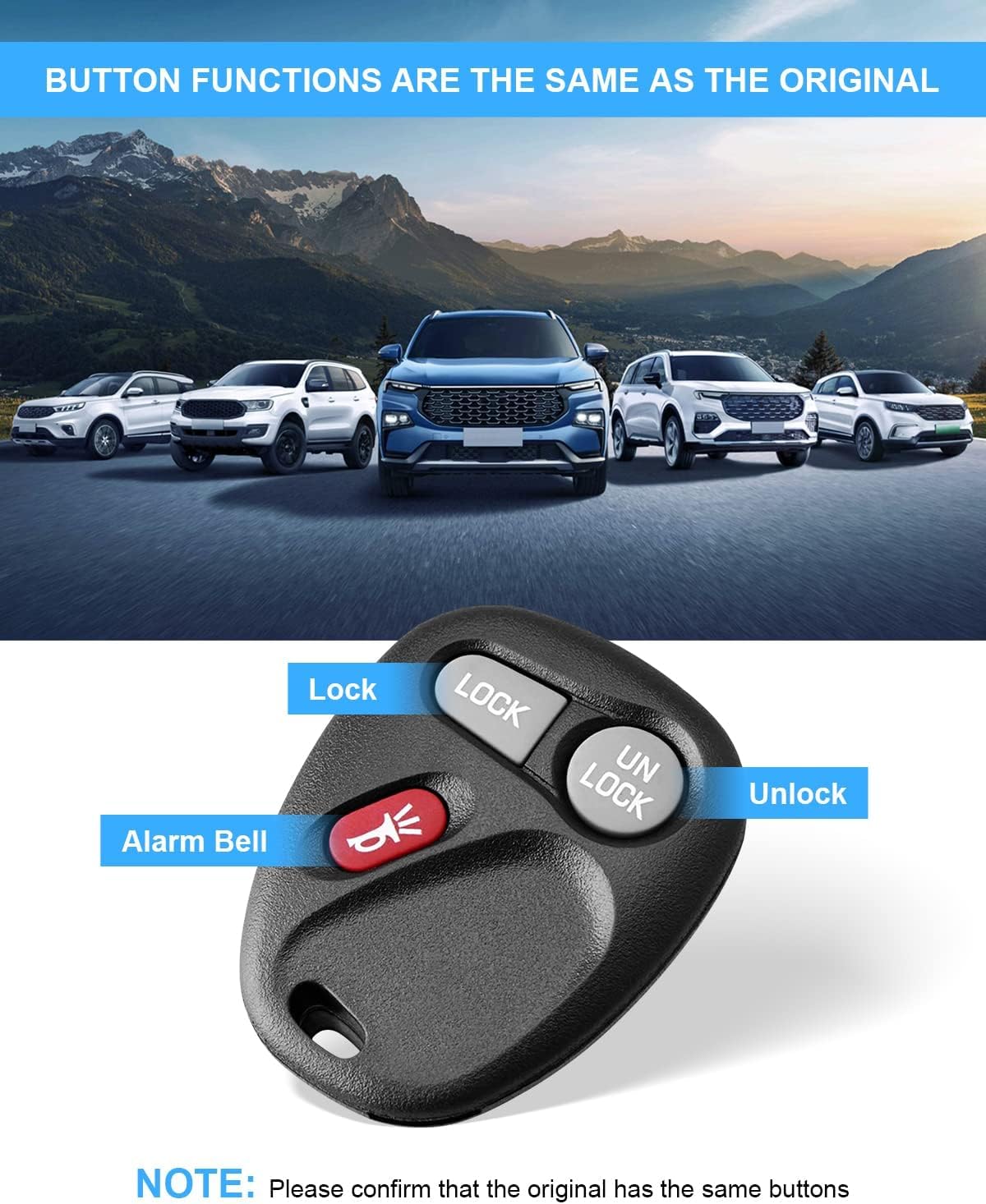 Keyless Entry Remote Control Car Key Fob Replacement for Chevy S10 Silverado Suburban Avalanche Tahoe, GMC Yukon Sonoma Sierra, Cadillac Escalade, 3 Button KOBLEAR1XT (2 Pack) 3