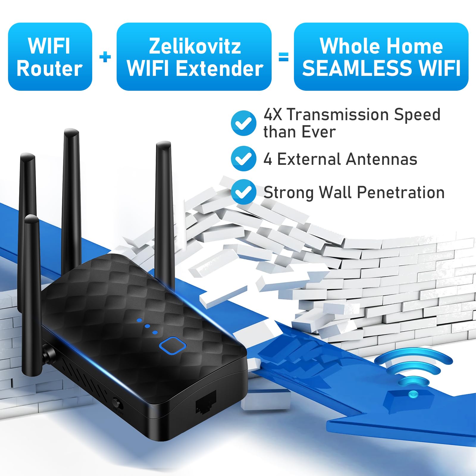 WiFi Extender Signal Booster, Dual Band 5.8GHz&2.4GHz, WiFi Booster Covers Up to 10000 Sq.ft, WiFi Repeater 1.2Gbps with Ethernet Port, One-tap Setup, Made for USA 5