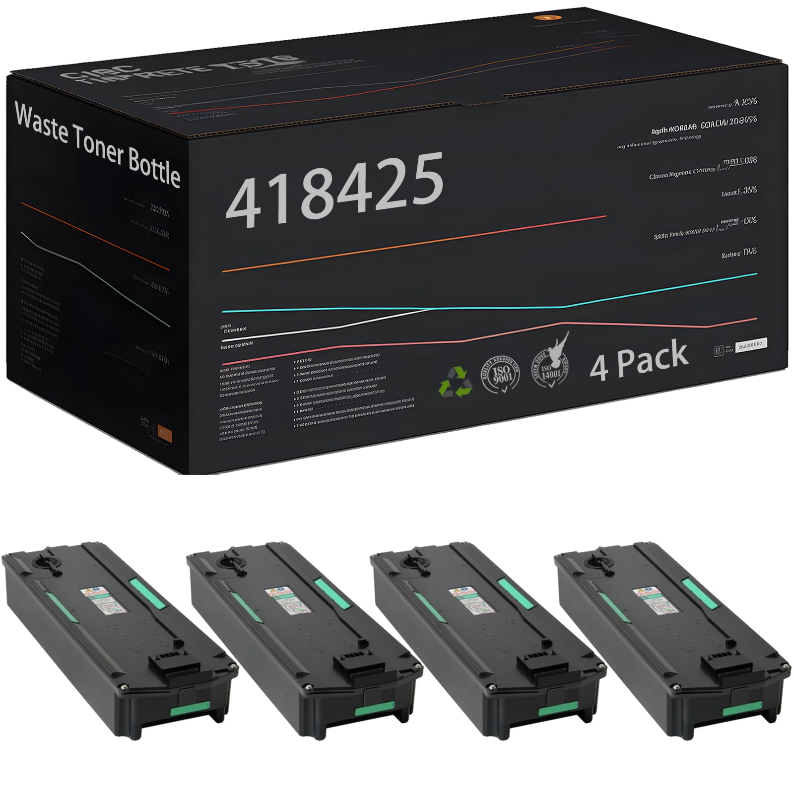 Wondrx Waste Toner Bottle Compatible with Ricoh IM C2000 C2500 C2510 C3000 C3010 C3500 C3510 C4500 C4510 C6000 C6010, 418425 D0BQ-6400 D0BQ6400 Toner Collection High Yield 101000 Pages (4 Pack) 1