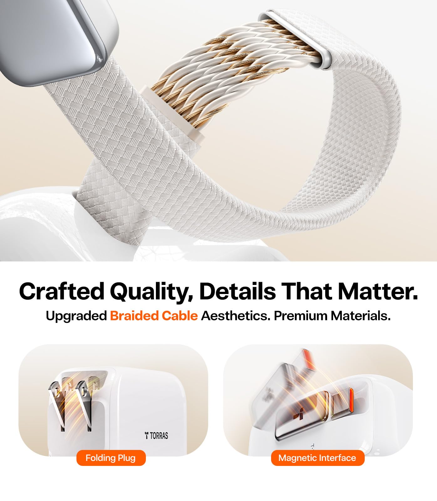 Torras FlexLine Retractable Charger, 35W GaN III USB-C Charger Block with Dual Ports, Phone Charger Fast Charging for iPhone 17/16/15, Samsung Galaxy S26 Ultra/S25, Pixel, iPad Pro, Airpods Pro 5