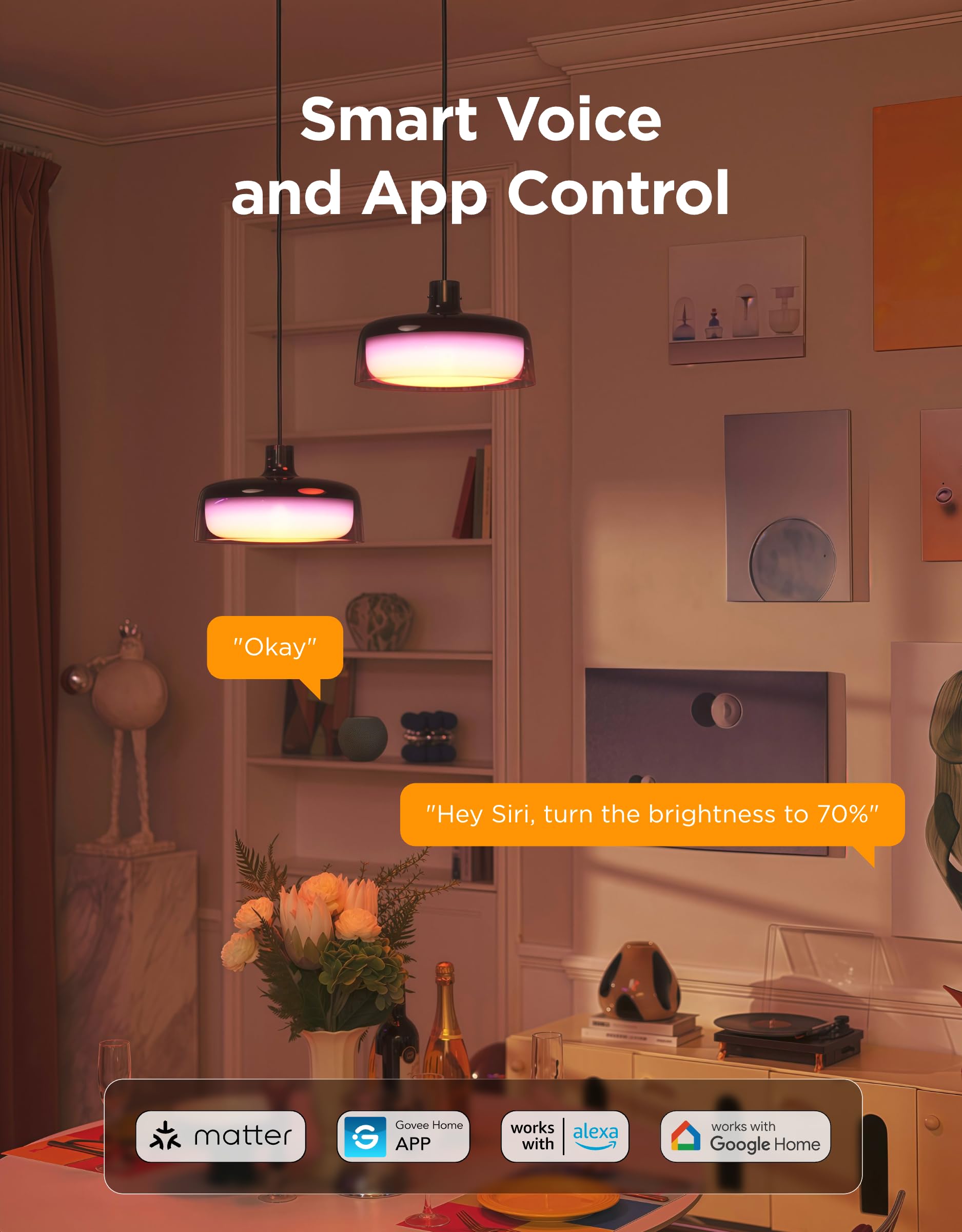 Govee Pendant Light for Kitchen Island, Three-Layer RGBIC Smart Lighting, Matter Compatible, 1300LM 2700K-6500K Dimmable Black Hanging Light Fixture Works with Alexa, Adjustable Height for Dining Room 5