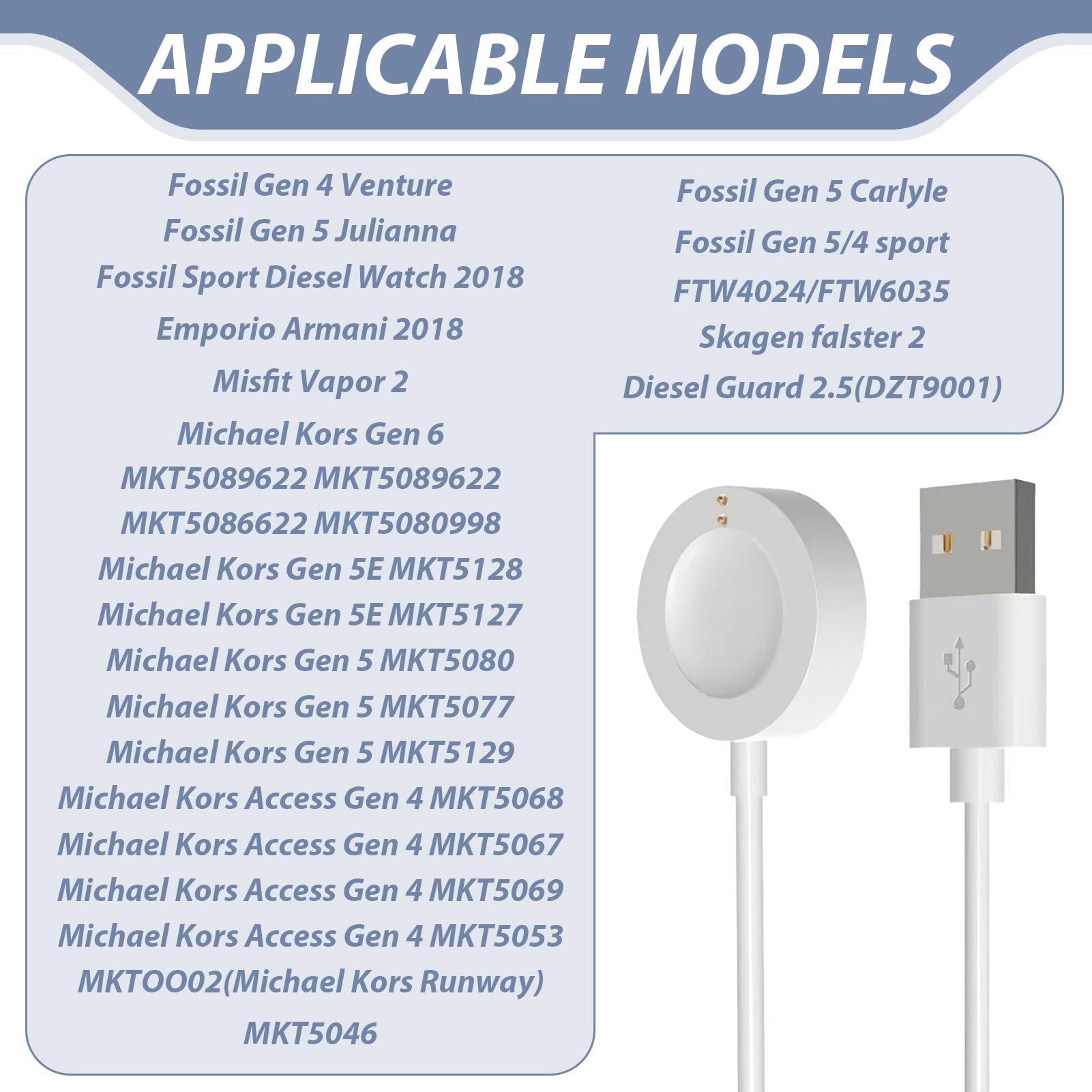 Charger Dock Compatible for Fossil Gen 4 Gen 5 Gen 5E Gen 6 Michael Kors Runway, 3.3ft Replacement Magnetic Charger for Skagen falster 2, Misfit Vapor 2, Diesel Guard 2.5 USB Charging Cable 1M(White) 4