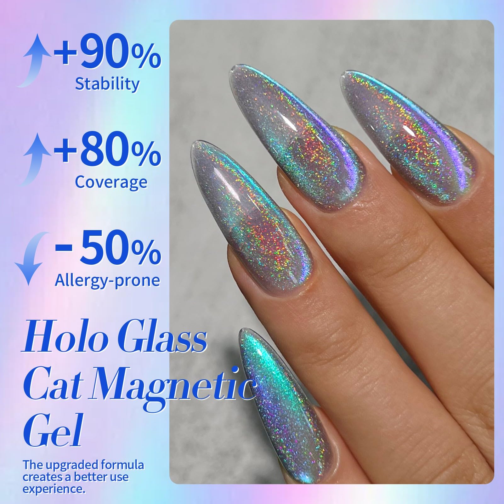 Born Pretty 9D Cat Magnetic Eye Gel Nail Polish, Rainbow Laser Holographic Blue Purple Gel Polish, Soak Off U V LED Gel Polish Nail Art Design Manicure Salon DIY Home 15ML 6