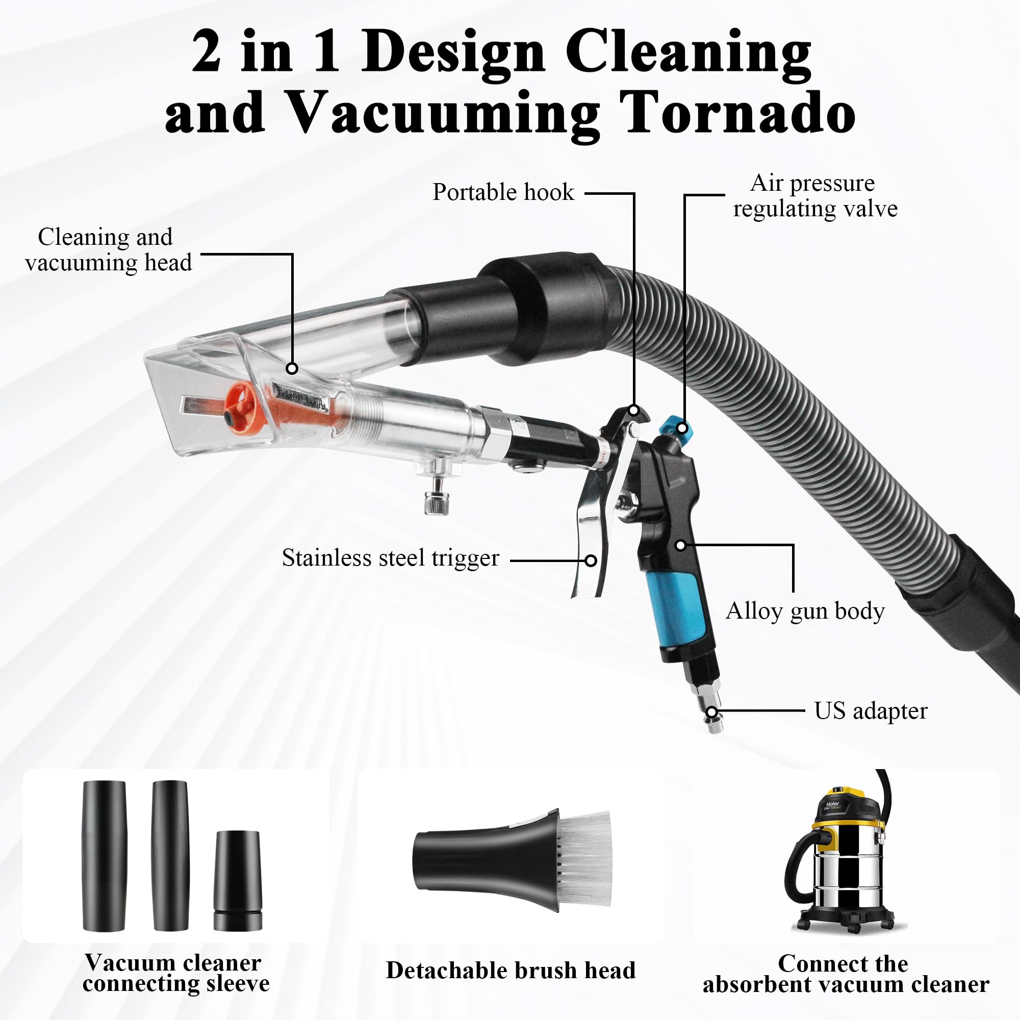 GOCCIDA 2IN1 Car Interior Detailing Air Blow Gun & vacunm Gun with Adjustable Air Flow Nozzle,Cleaning Gun Quickly Blasts Dirt and Dust from Surface Works with Air Compressor(Upgrade Rotate Tube) 4