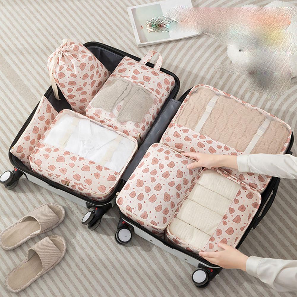 LUMoony Suitcase Organizer Set 7 Pieces Travel Jewelry Boxes Compression Packing Cubes Packing Cubes Waterproof Large Capacity Packing Cubes Travel Organizer Packing Cubes for Family Storage, Stil 1 4