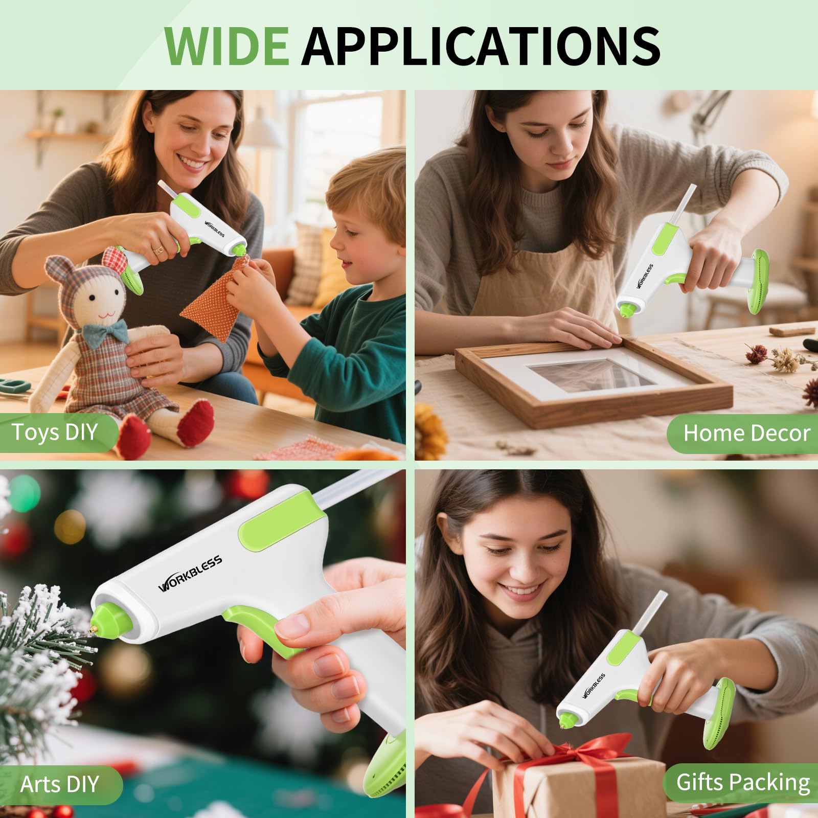 WorkBless Cordless Hot Glue Gun with 20 Glue Sticks & Leak-Proof Nozzle, 2-3 Min Fast Heating, 2900mAh Rechargeable Battery for DIY Crafts, Home Repairs, Woodworking & Art Projects 6