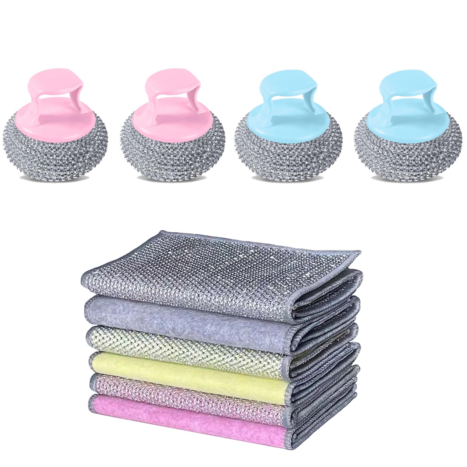 Wire Dishwashing Rag Double Layer, Dish Wash Cloths, Metal Dish Cloth, Steel Wool Scrubber Tool,Steel Wool Scrubber,Multipurpose Wire Dishwashing Tool for Kitchen (Pink Blue) 1