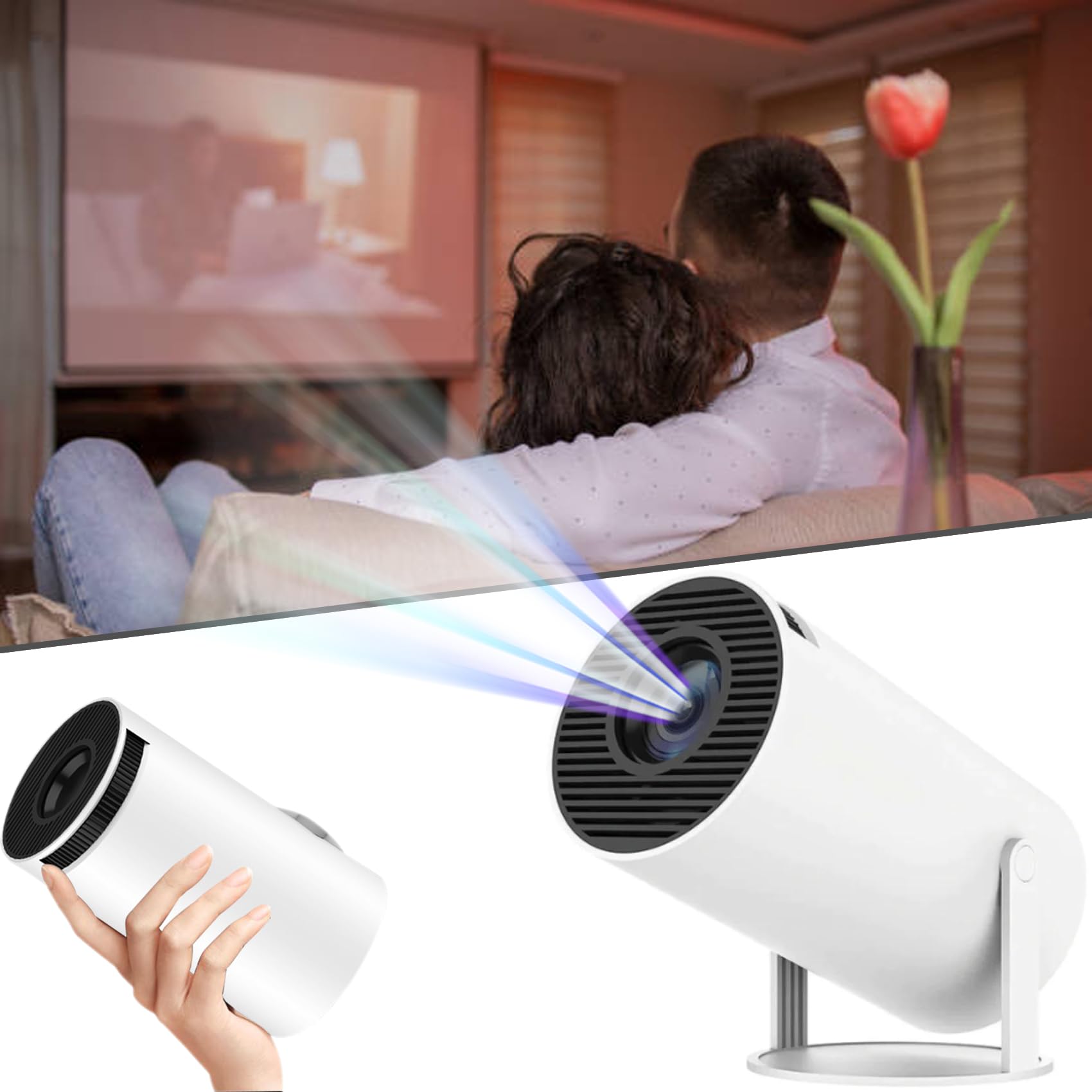 Nano Cast Projector, NanoCast - Smart HD Projector, Portable 4K Projector with 5G WiFi and Bluetooth, Smart Vari-focal Projector with Automatic Keystone Correction, Up To 130" Huge Screen 1
