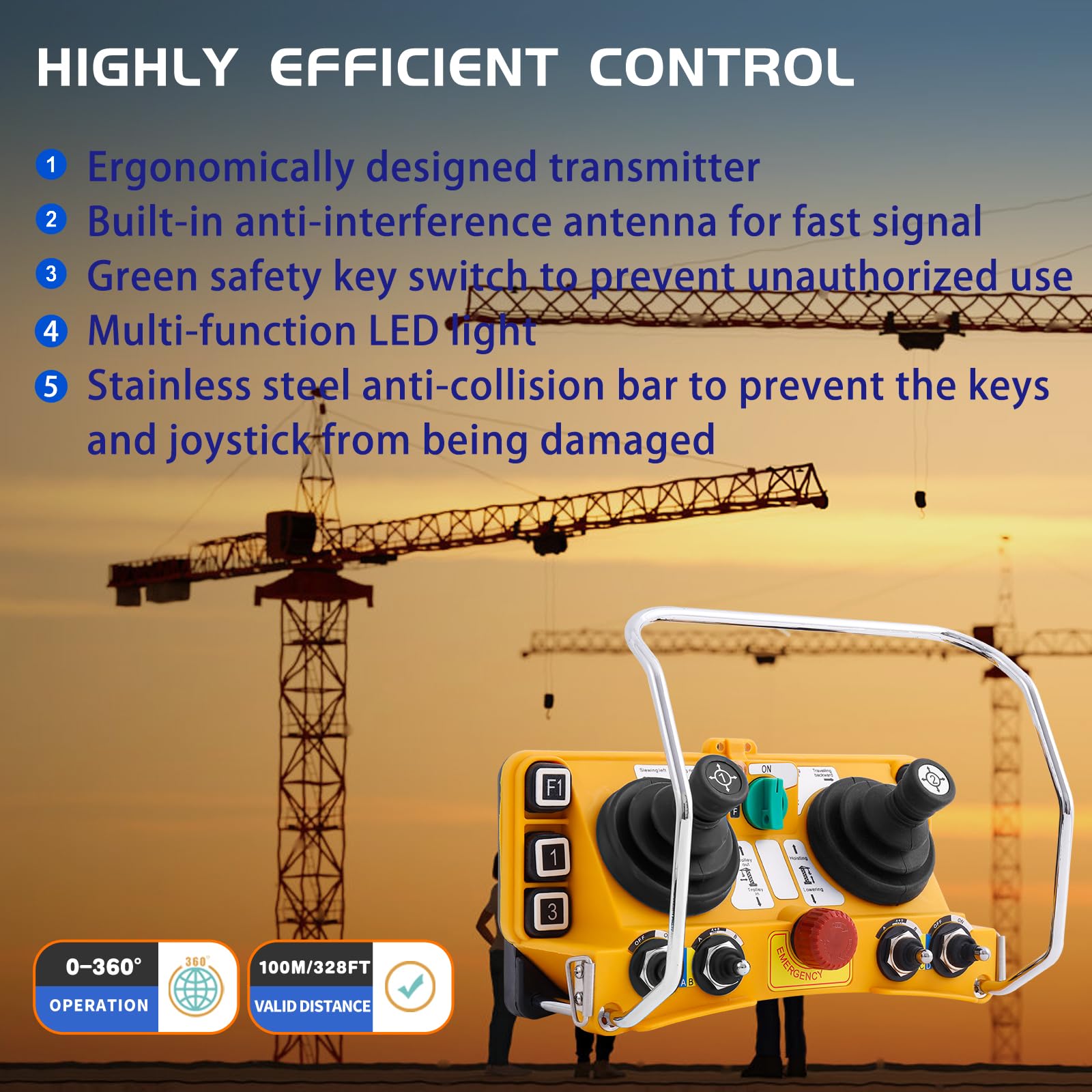F24-60 Industrial Wireless Remote Control for Tower Crane 5-Speed Joystick Electric Hoist Radio Controller 5