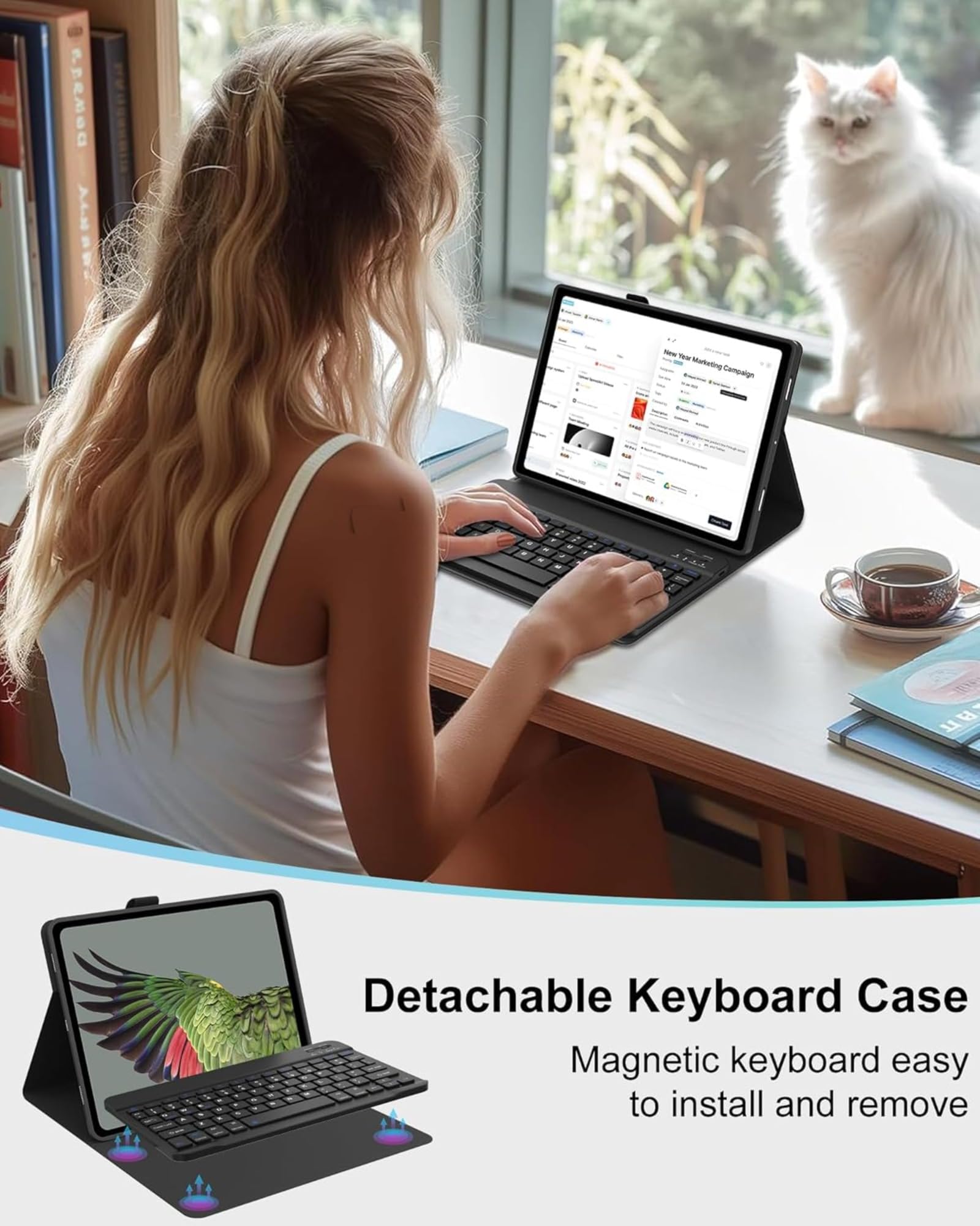 Keyboard Case for Samsung Galaxy Tab A8 X200/X205 10.5inch Tablet, Multi Angle Bracket Keyboard Protective Cover, PU Soft Silicon Border with S Pen Holder (Pink,Backlight Touch Pad and Mouse) 3