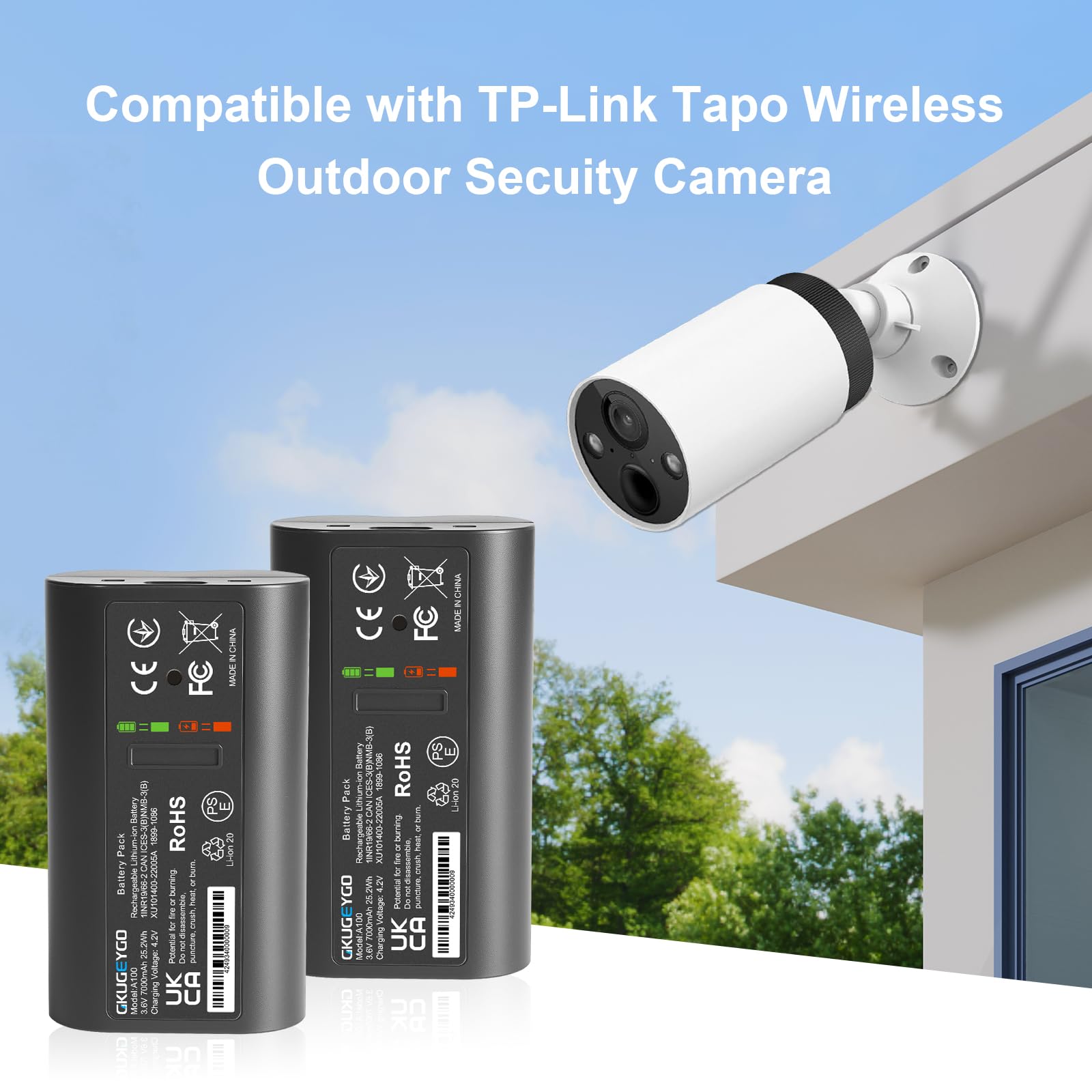 GKUGEYGO 2-Pack Rechargeable Battery for Tapo C400, C420, D230, Upgraded Replacement for TP-Link C400S2, C420S1, C420S2, D230S1, Compatible with Tapo A100 Security Camera Battery 3