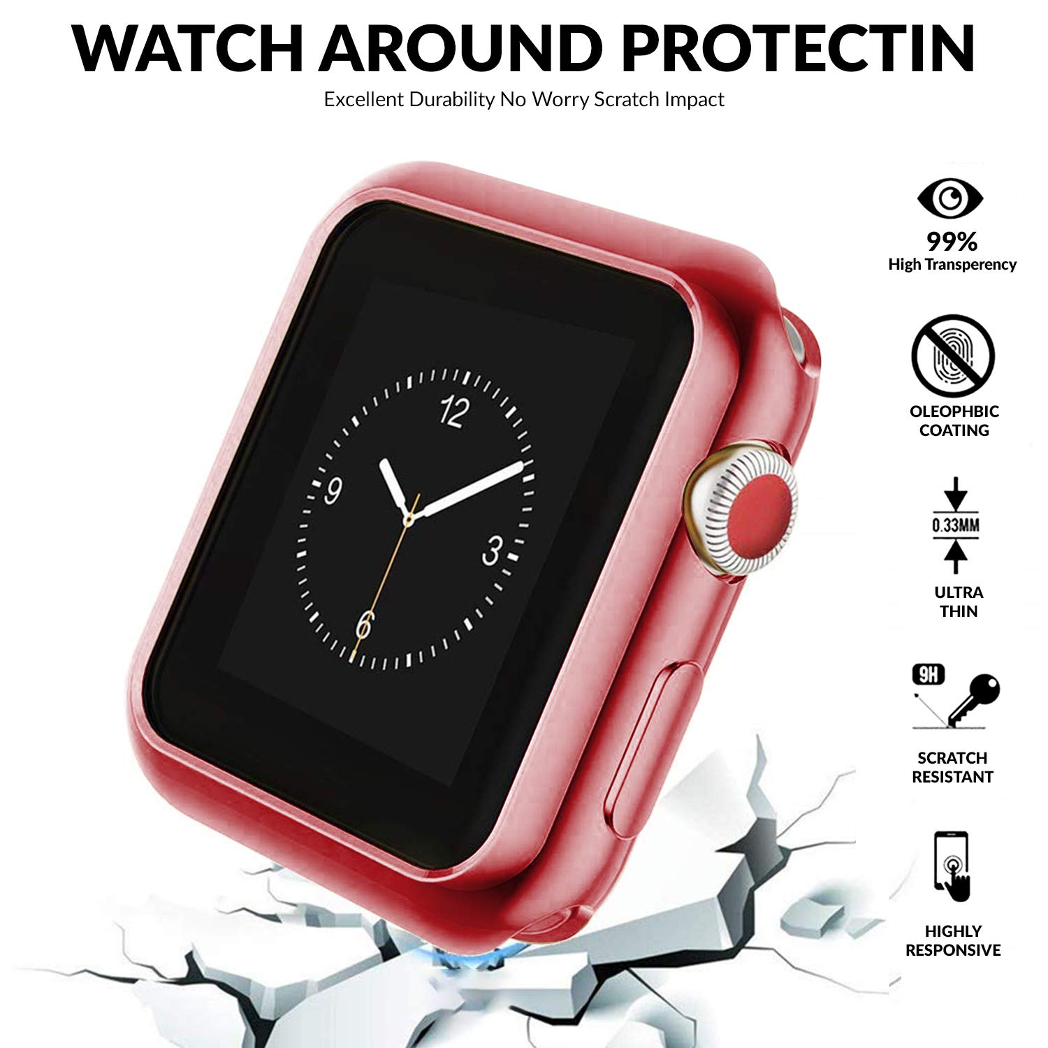 AirCase Silicone Bumper Case Protective Guard for Apple Watch Series 4, 40mm (Red) 5