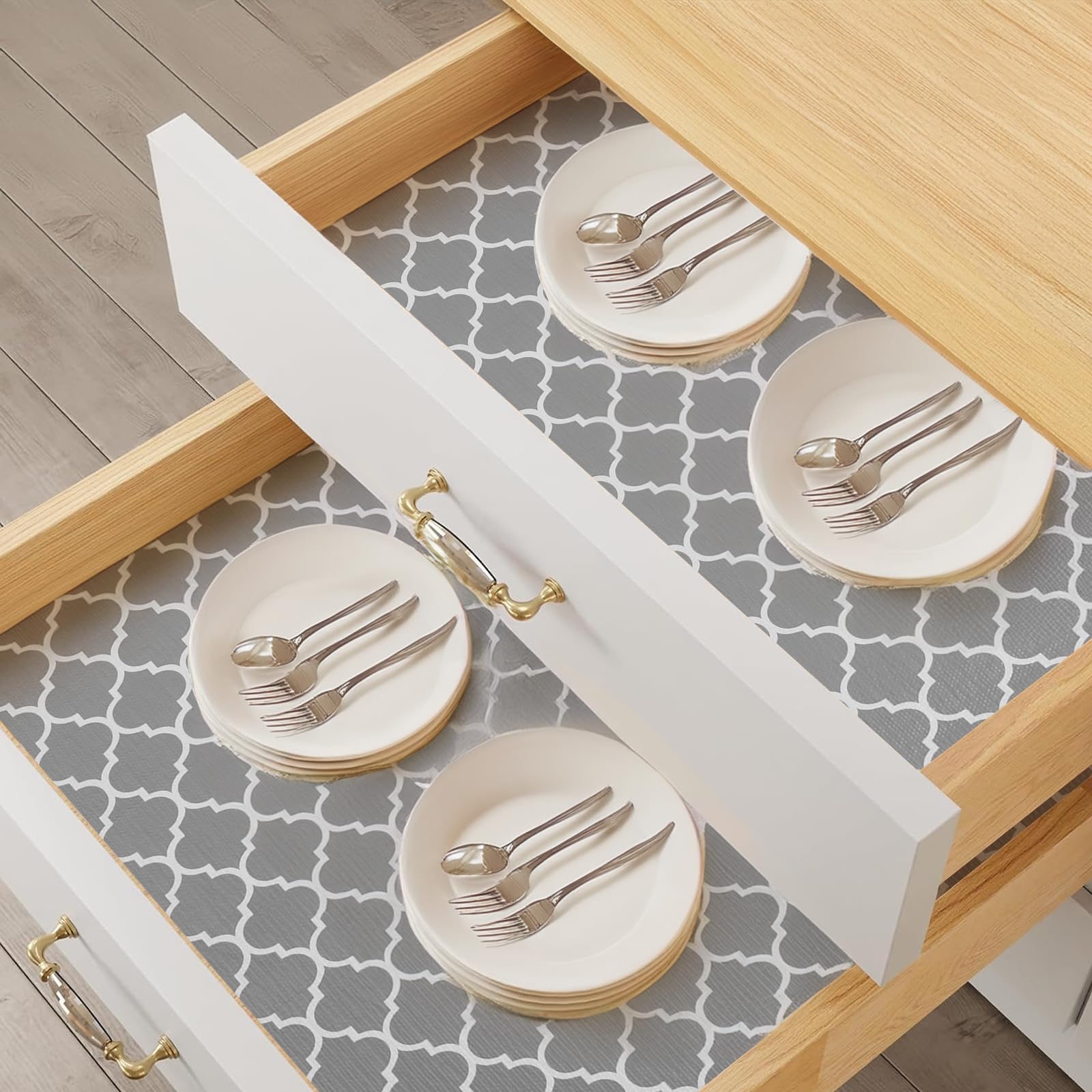 Moriah Shelf Liner for Kitchen Cabinet Non-Adhesive, Thickened Drawer Liner No Slip for Dresser Waterproof Cabinet Paper Liner for Bathroom Shelves Protects Surfaces(Grey,24'' x 10') 1