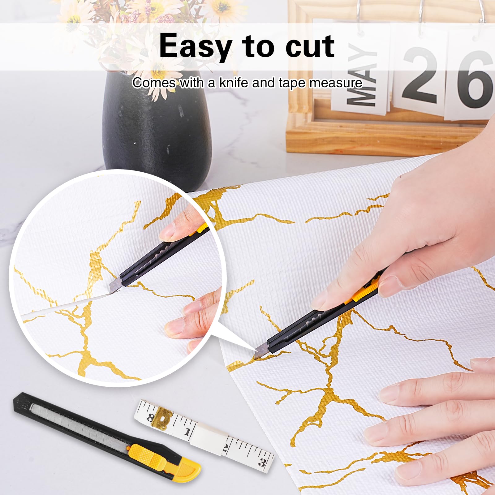 Drawer and Shelf Liner for Kitchen Cabinet,Non-Adhesive Cabinet Liner 24in x 30FT,Waterproof Shelf Paper Non-Slip Mats Cupboard Liners Contact Protect Dresser/Shelves/Table-Gold Marble 5