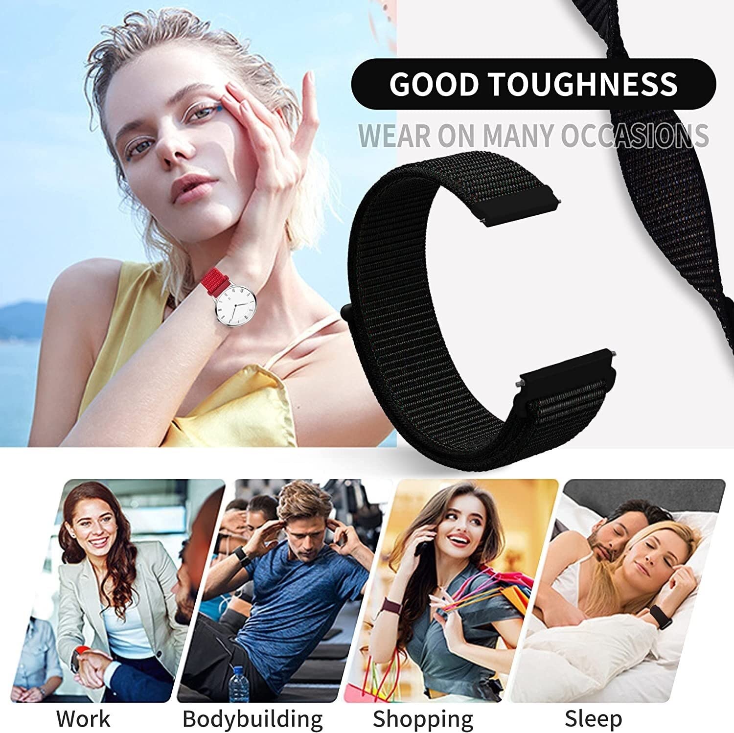 XIAOFEIGUN Nylon Watch Straps, Hook and Loop Closure, Quick Release, Replacement Sport Bands 20mm 22mm, Replacement Watch Strap for Men and Women (Color : Purple, Size : 22mm) 3