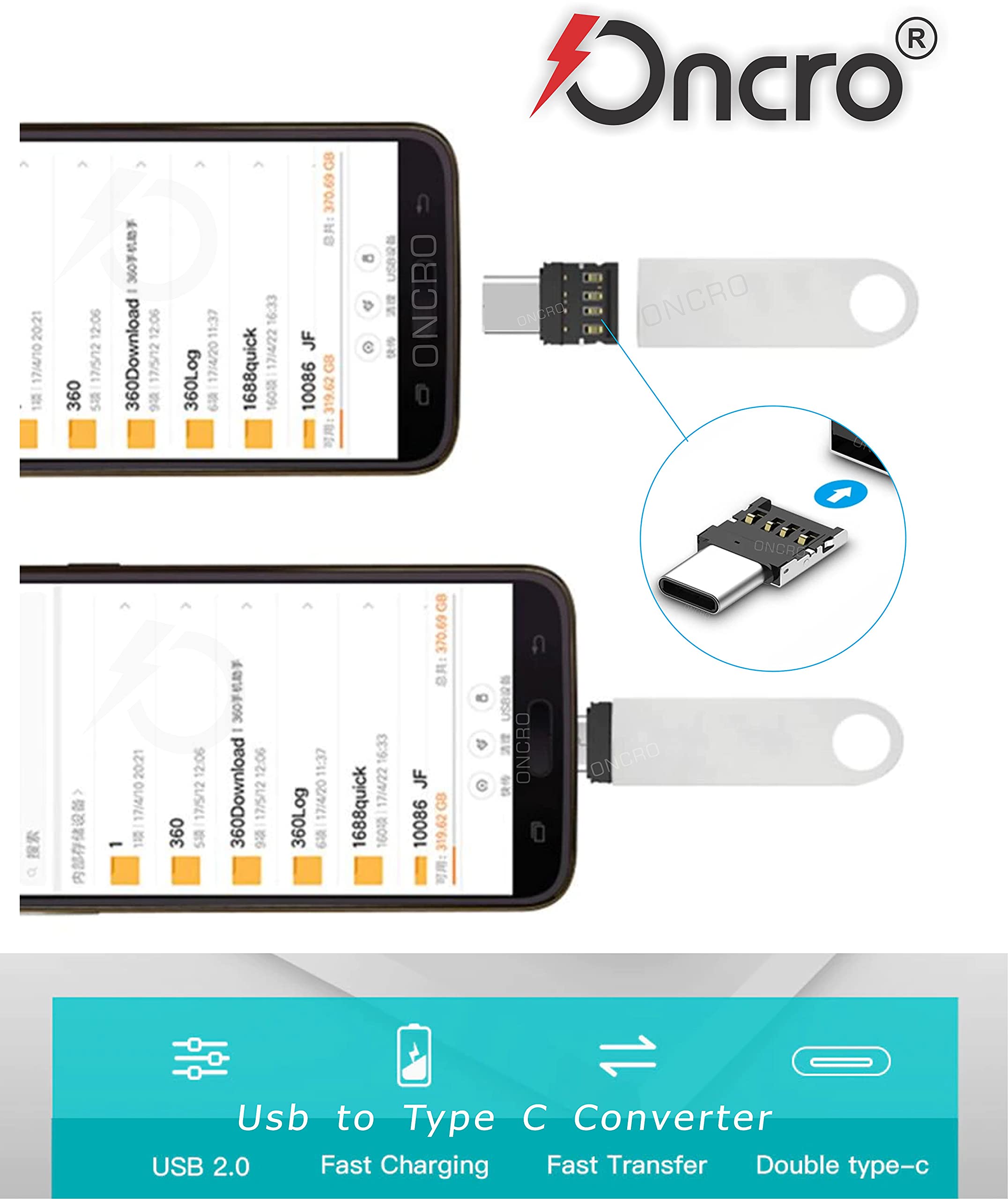 ONCRO® otg connector for mobile type c, ultra mini Nano Type c to USB OTG Adapter Converter Mini jack connector for Android Phone pendrive flash drive Tablet PC Laptop USB OTG Adapter smart phones mobile 4