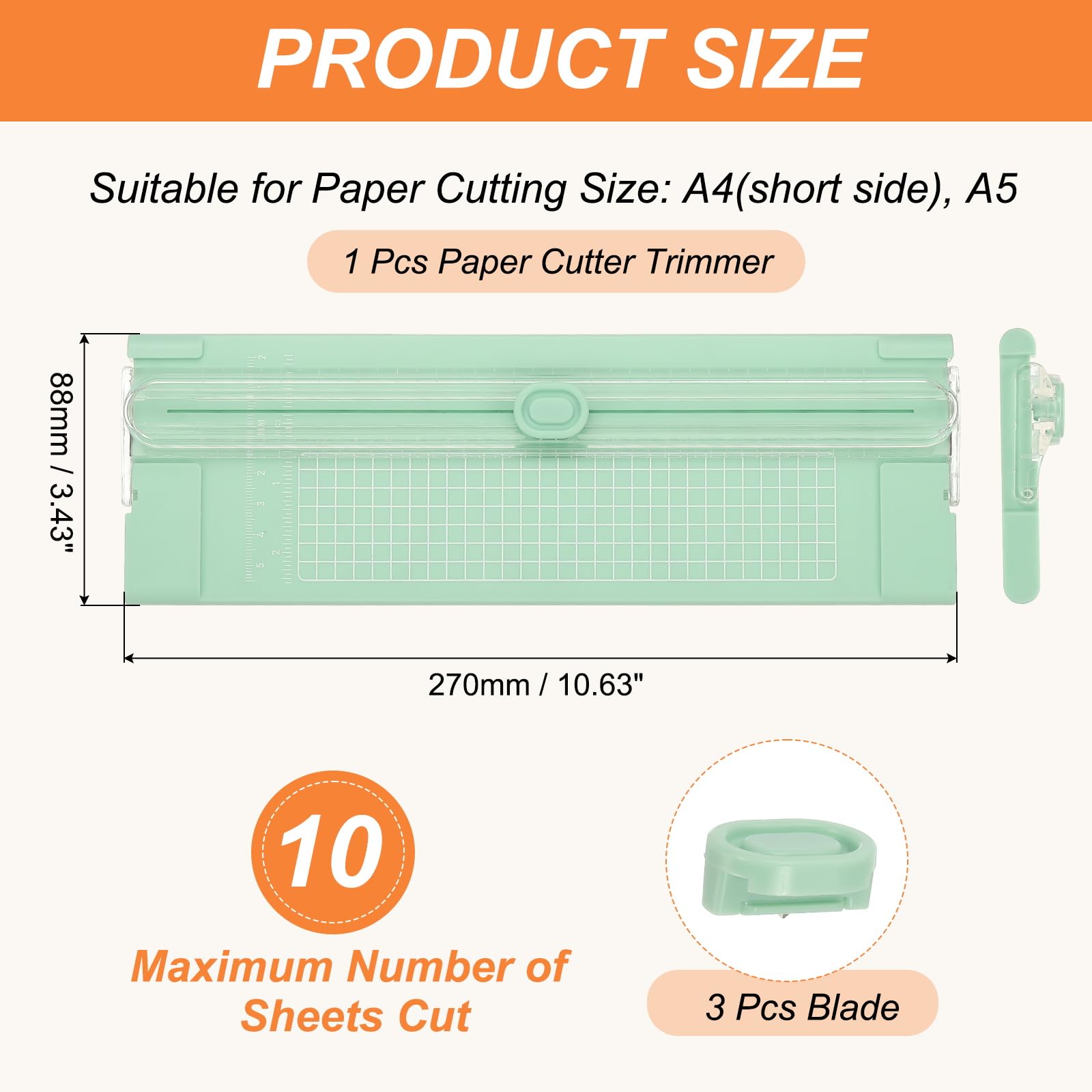 PATIKIL Paper Cutter Trimmer, A4 Straight Small Portable Paper Slide Paper Slicer with Safe-Guard for Craft Cardstock Label Card, Scrapbook Photo, Green, with 3 Blade 3