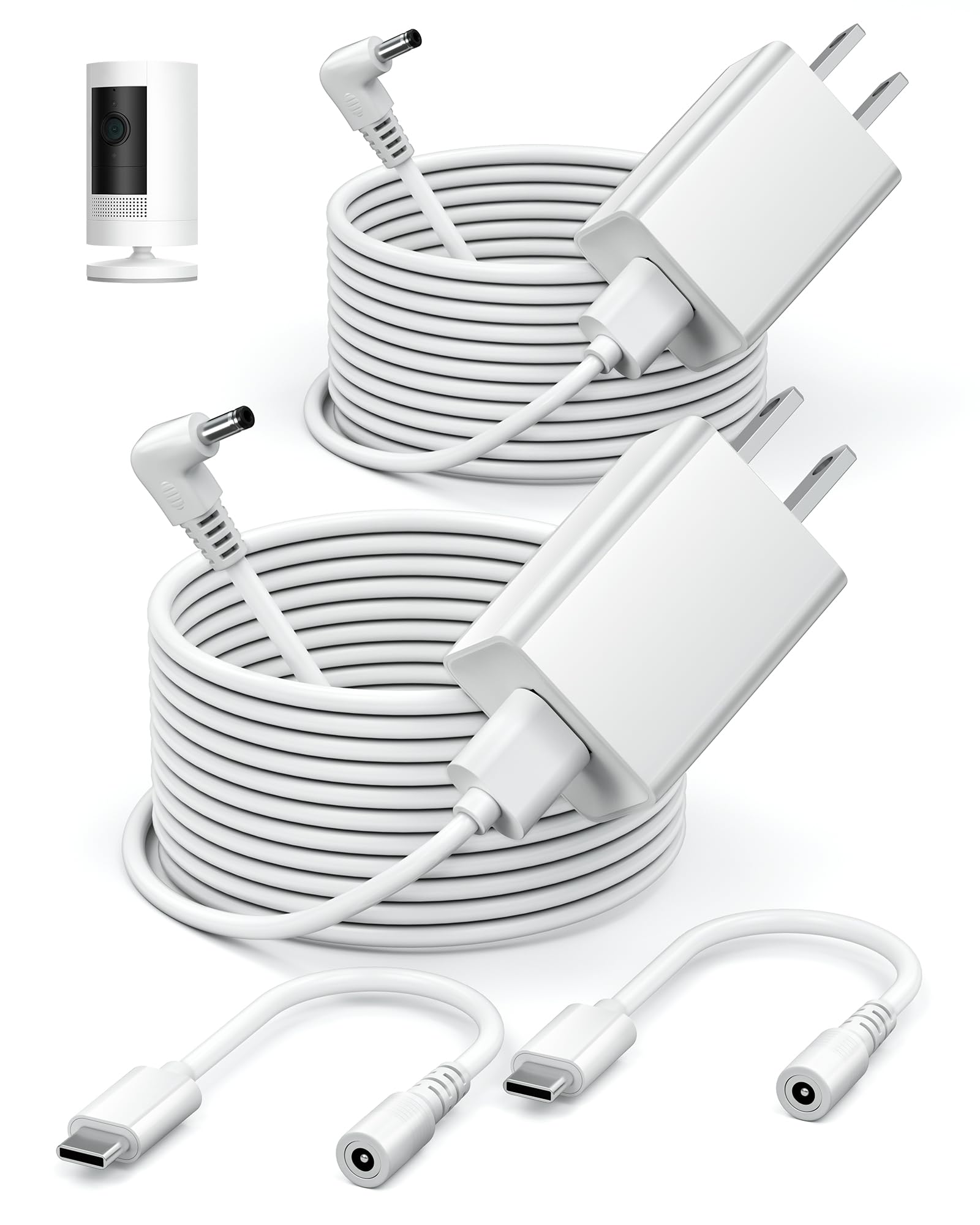 WUKUR 2 Pack Power Adapter Compatible with Ring Stick Up Cam Battery/Plug-in 3rd Gen/2nd Gen & Ring Pan Tilt Stick Up Camera, Indoor/Outdoor Charger Weatherproof Power Cord, 4M/13.1Ft Long 1