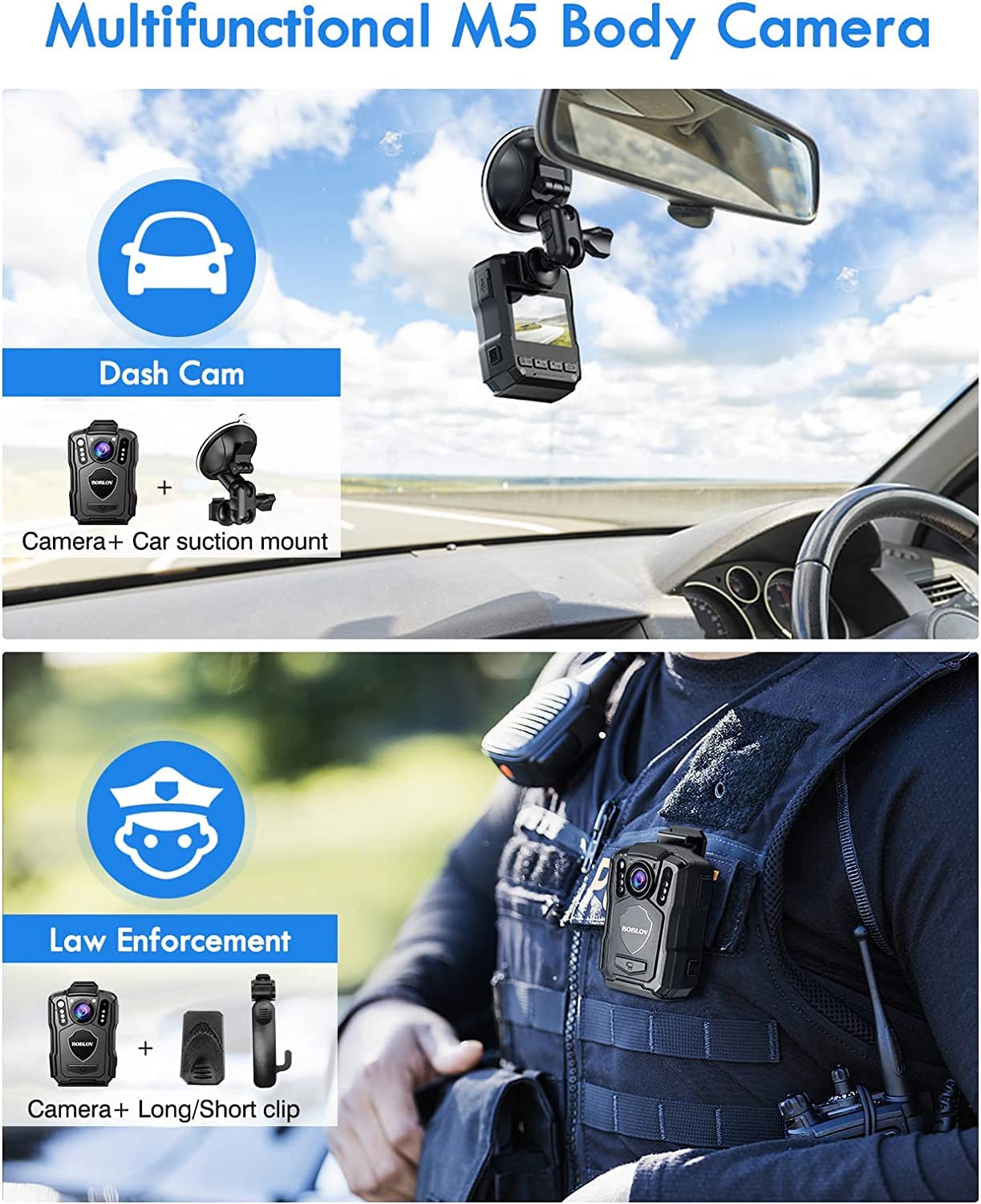 BOBLOV Bundle Deal, M5 256GB GPS 2K Police Body Camera and W1 64GB Body Camera… 4