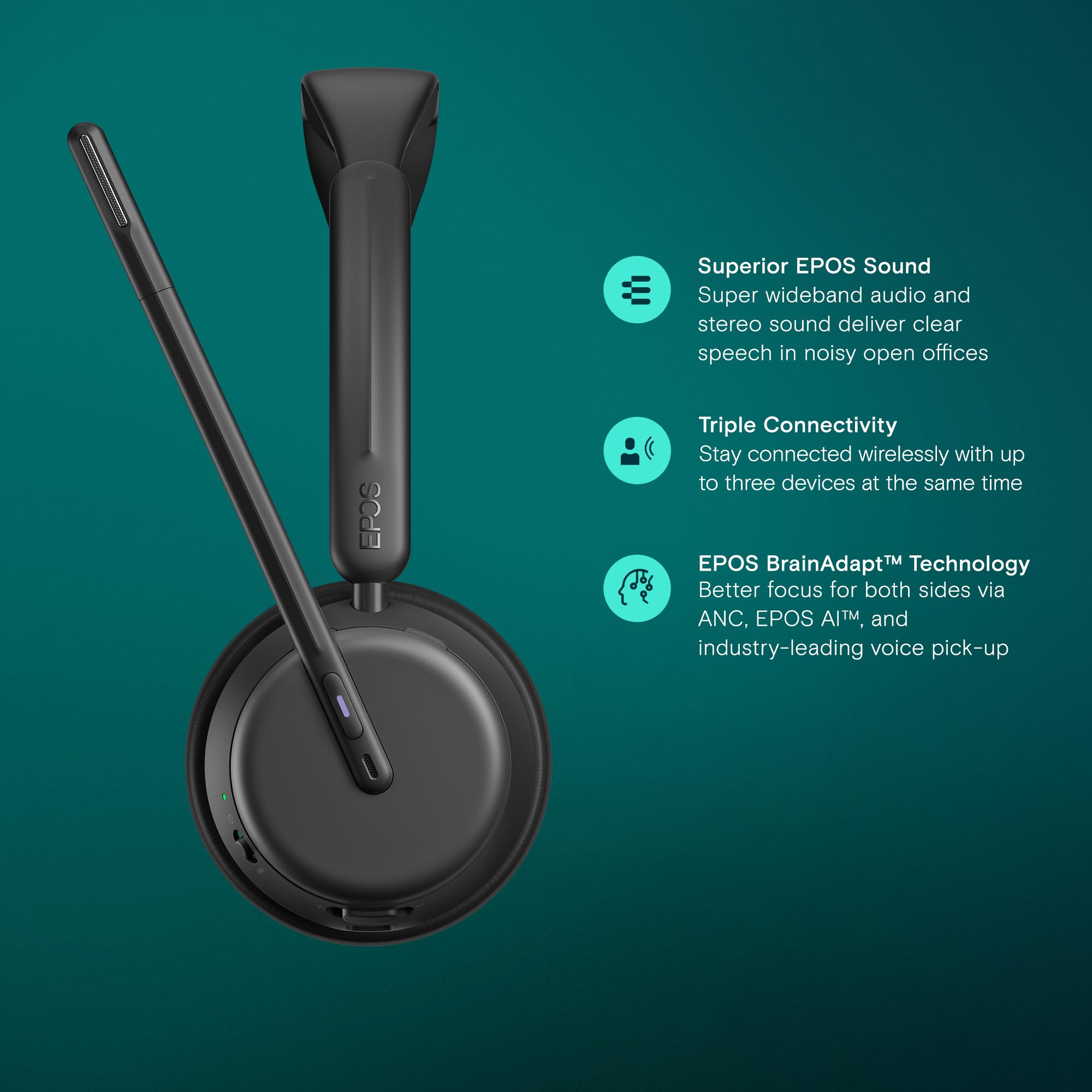 EPOS Impact 1060T ANC Adaptive Noise Cancelling Wireless Headset for PC with Active Noise Cancellation, AI Mic, Super Wideband Audio, Bluetooth, Wireless Charging, Microsoft Teams Certified 4