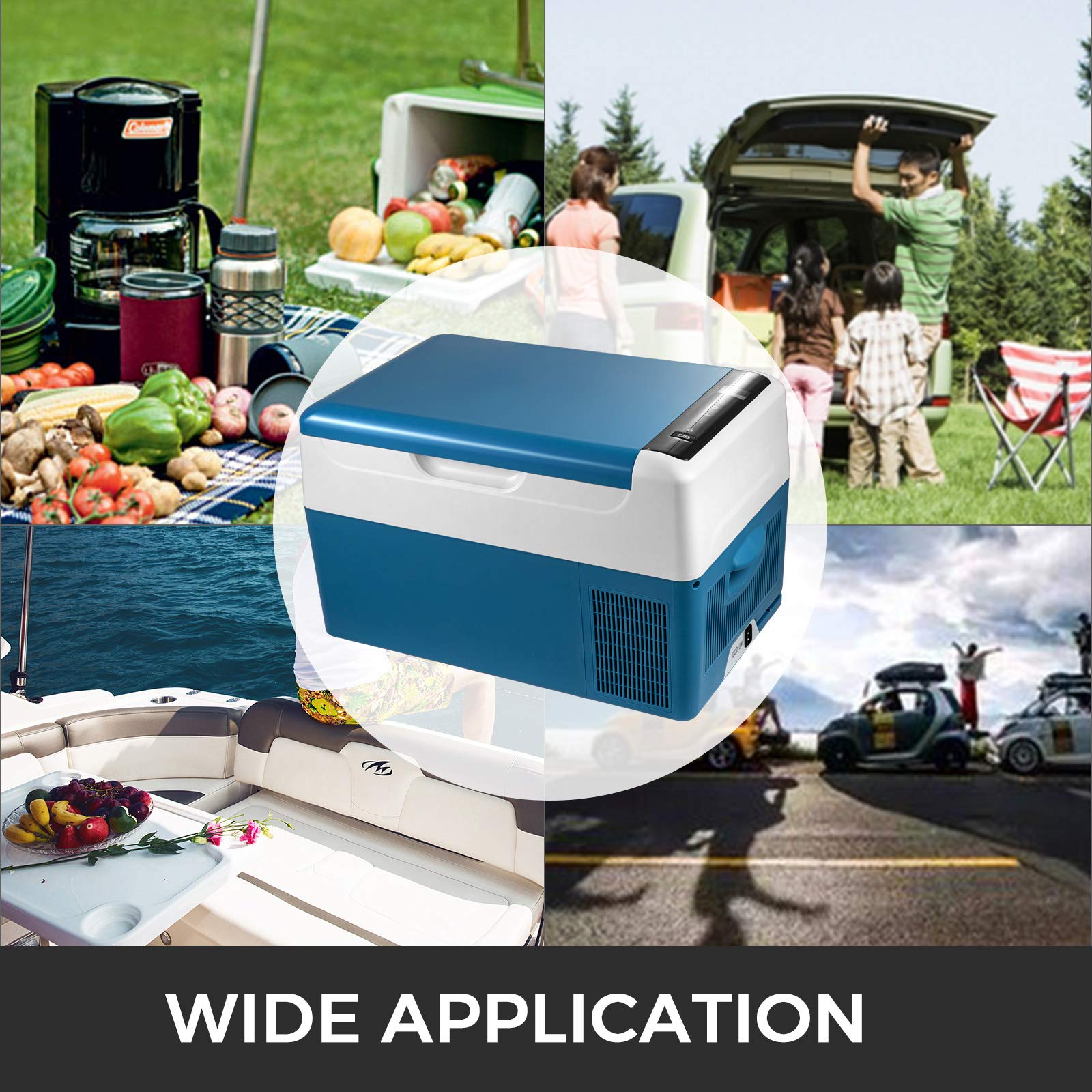 VEVOR B22 Portable 23 Quart(22 Liter) 12 Volt App Control(-4℉~68℉), Car Refrigerator Electric Compressor Cooler with 12/24v DC & 110-240v AC for Camping, Travel, Fishing, Outdoor, White+Blue 3