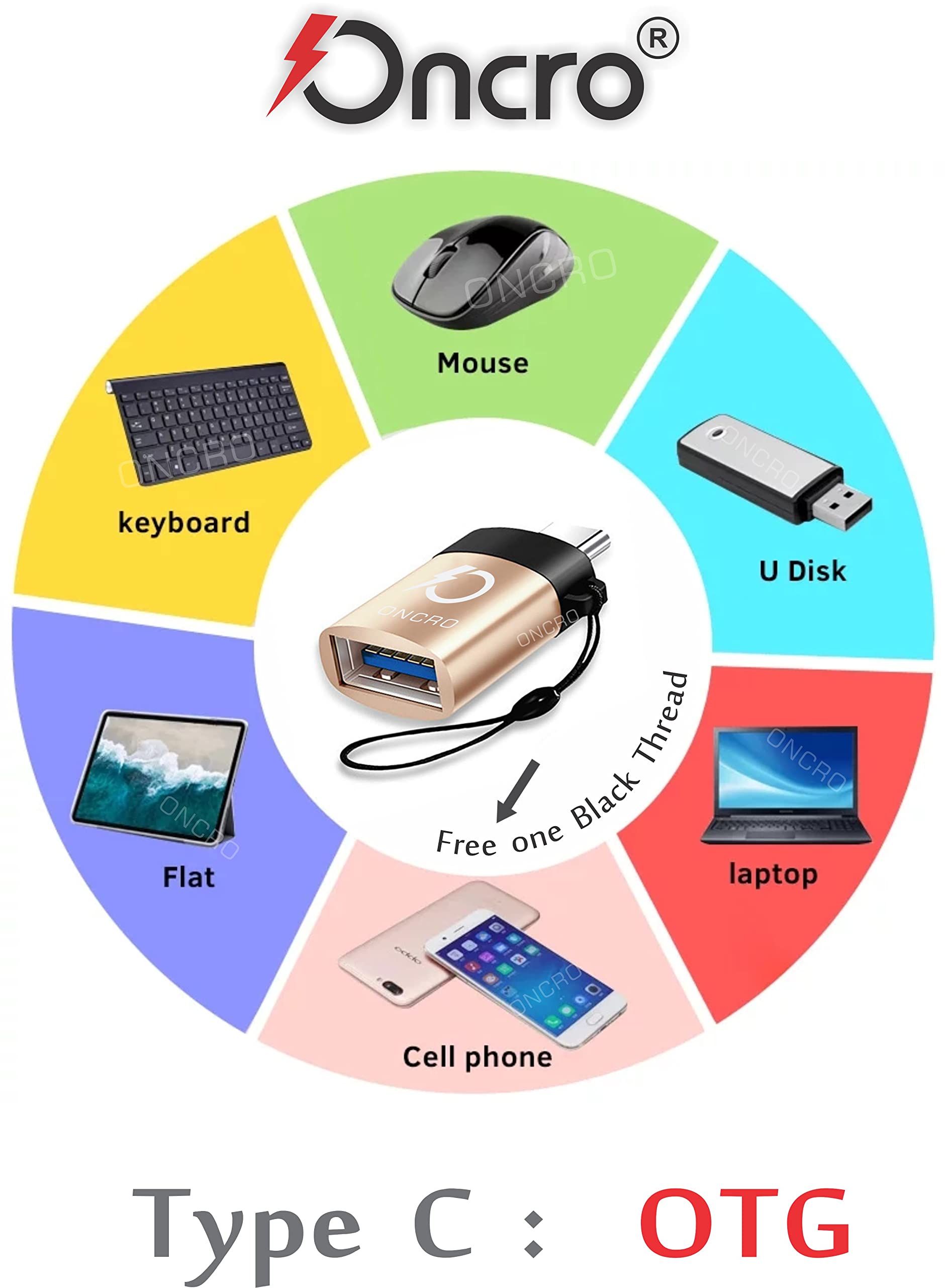 ONCRO® Gold type c otg adapter 3.1 mobile connector with Thread Metal High-Speed Female USB A to USB C Male OTG Adapter Converter for Laptop Mobile C Type Devices with OTG 5