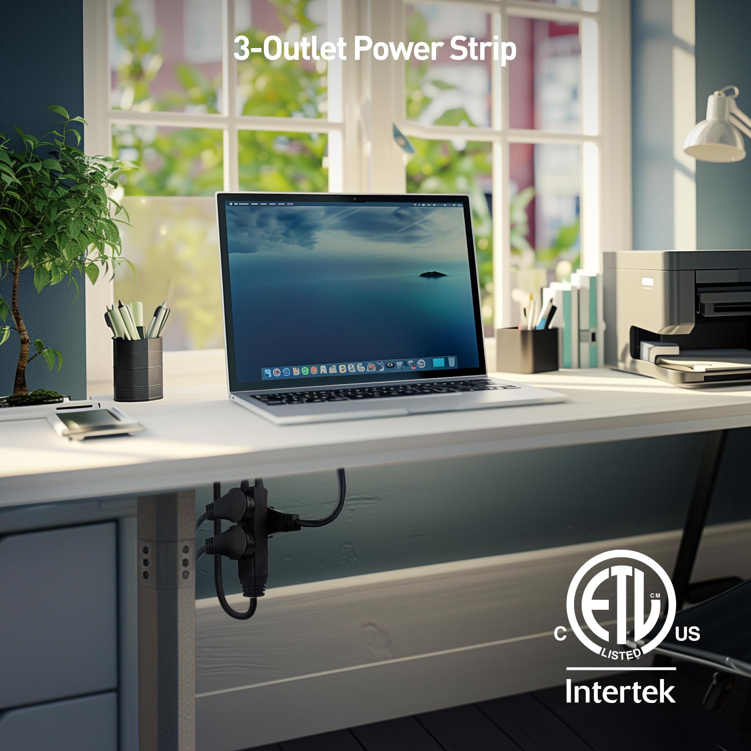 [ETL Listed] Cable Matters 2-Pack 3-Outlet Short Power Strip Extension Cord with 3 Prong Outlets and 360-Degree Rotating Plug in Black - 1ft 5