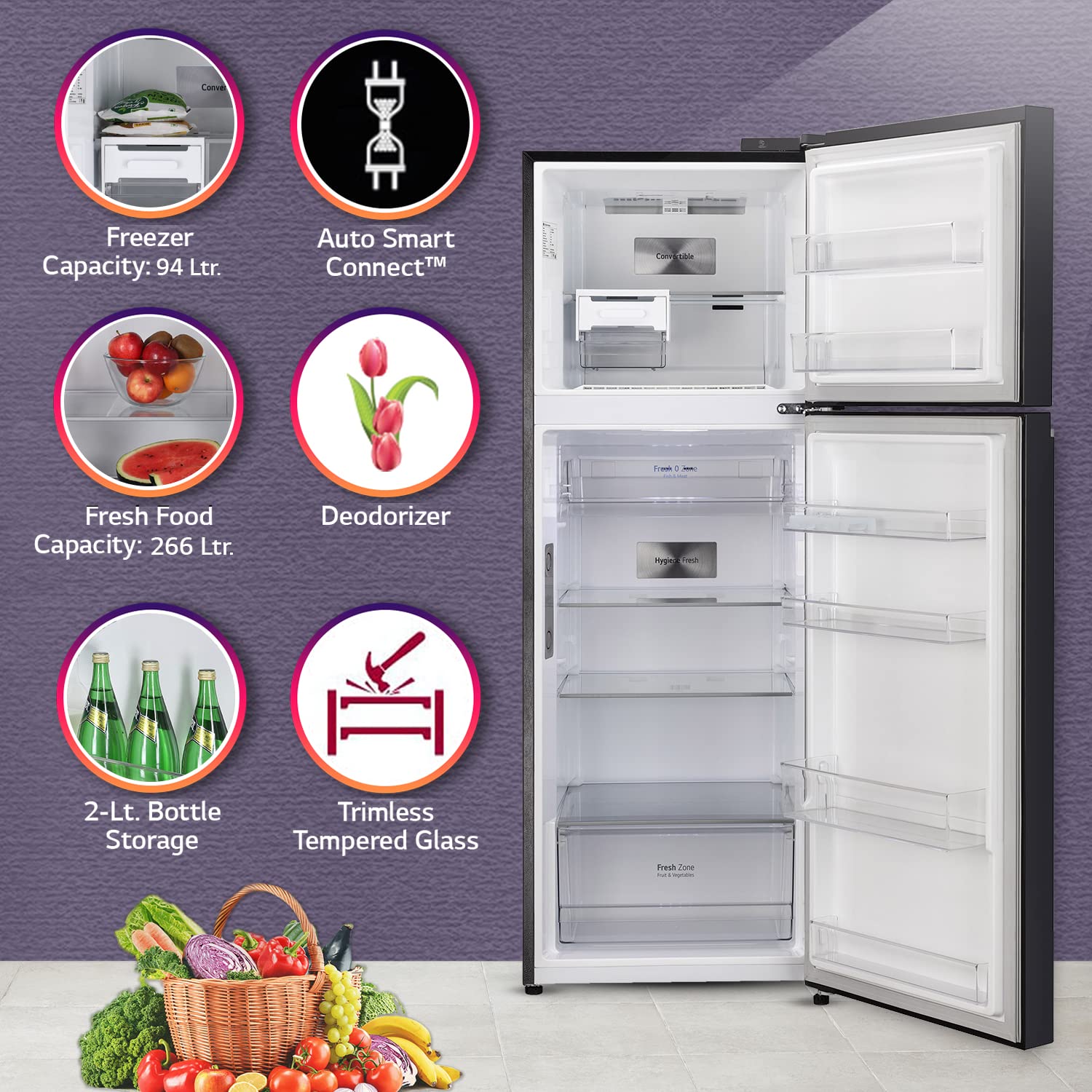 LG 360 L 3 Star Frost-Free Smart Inverter Wi-Fi Double Door Refrigerator (GL-T382VESX, Ebony Sheen, Convertible & Door Cooling+, 2022 Model) 2