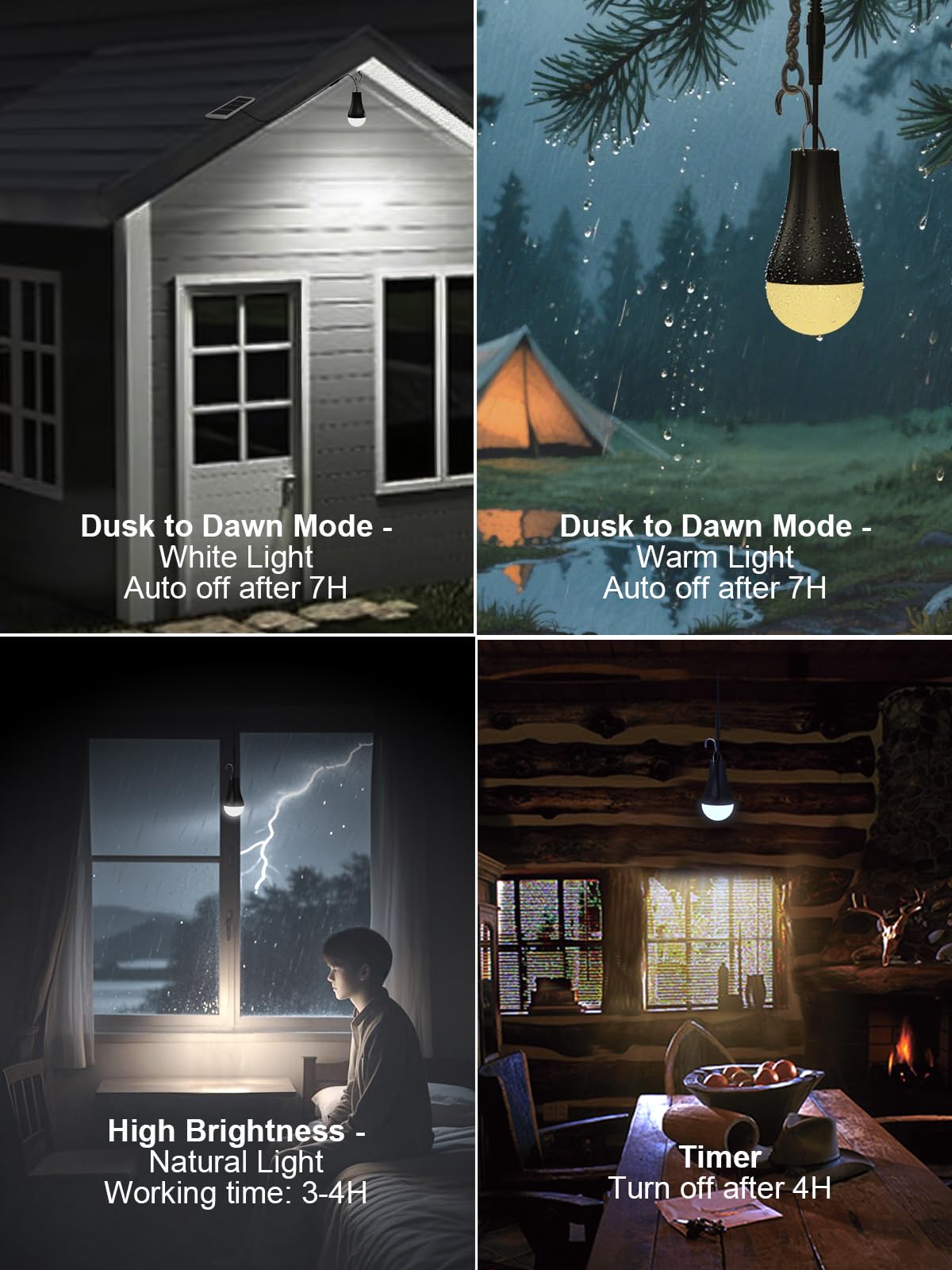 LOTOFIT Portable Solar Light Bulbs Outdoor Waterproof, Dusk to Dawn Solar Chicken Coop Lights with 3CCT(3000K/4000K/6000K), 4 Lighting Modes for Indoor, Shed, Emergency, Chicken Coop Accessories 5