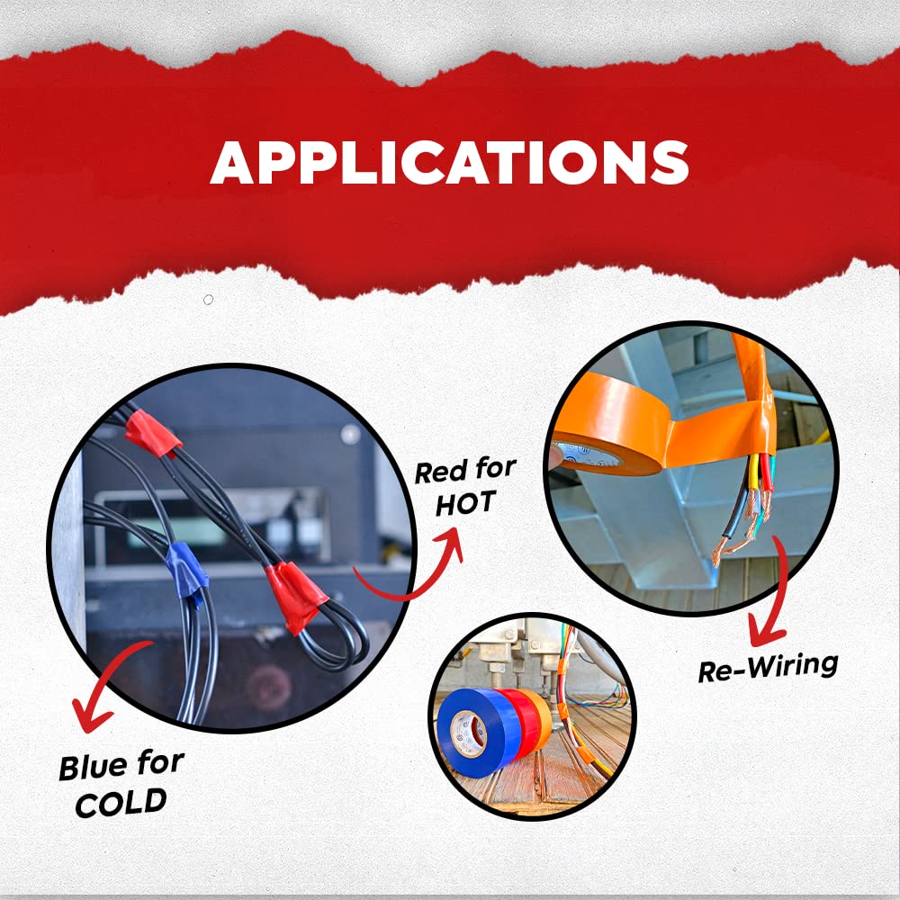 MAT Professional Grade Wide Electrical Tape Rainbow - 1 inch x 66 ft. UL/CSA listed core (Pack of 8) - Waterproof, Flame Retardant, & Strong Rubber Based Adhesive for Use At No More Than 600V & 176F 5