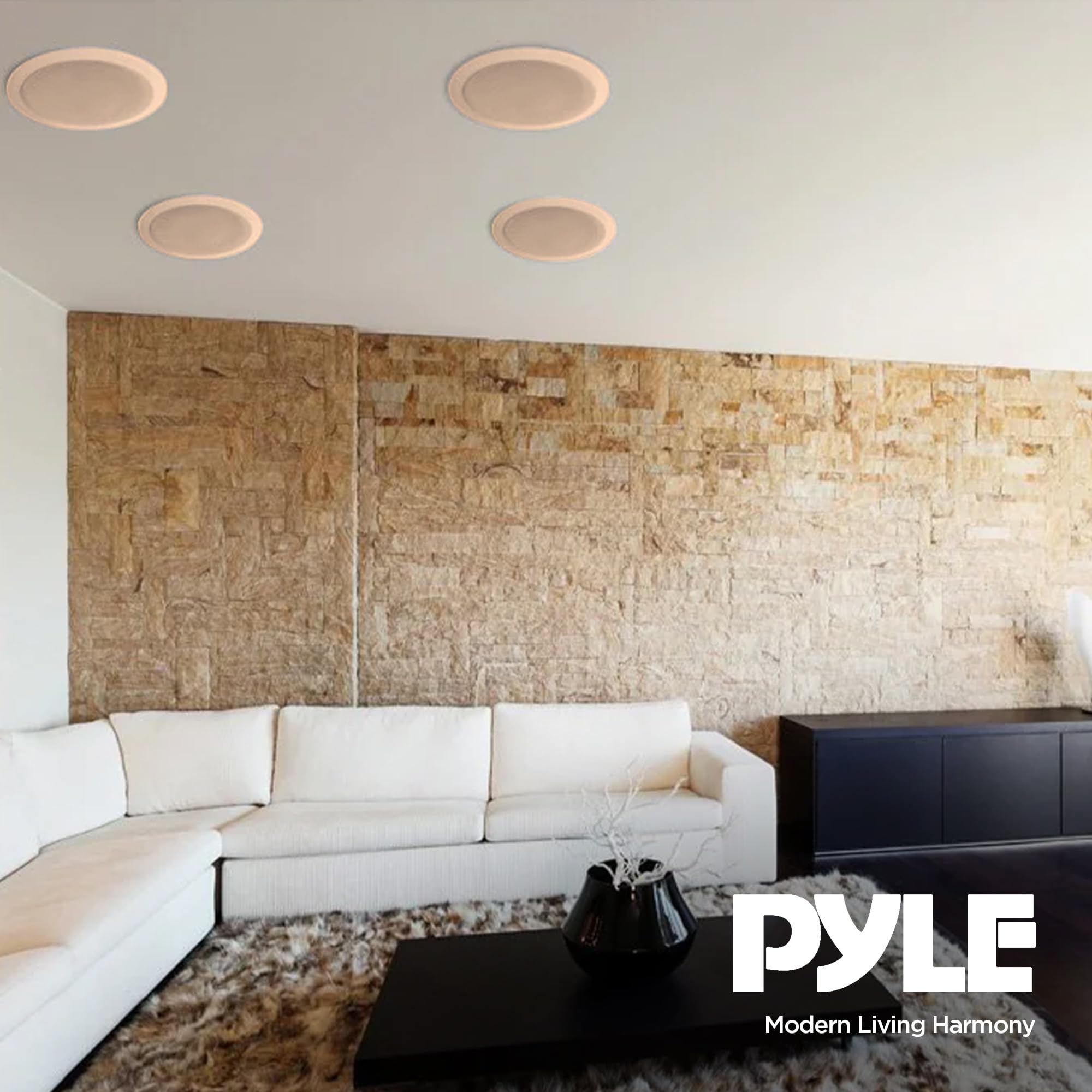Pyle 1 Pair Speakers, 200W 6.5" Flush Mount in Wall/in Ceiling Speakers with Spring-Loaded Terminals, PDIC Series, Tan 6