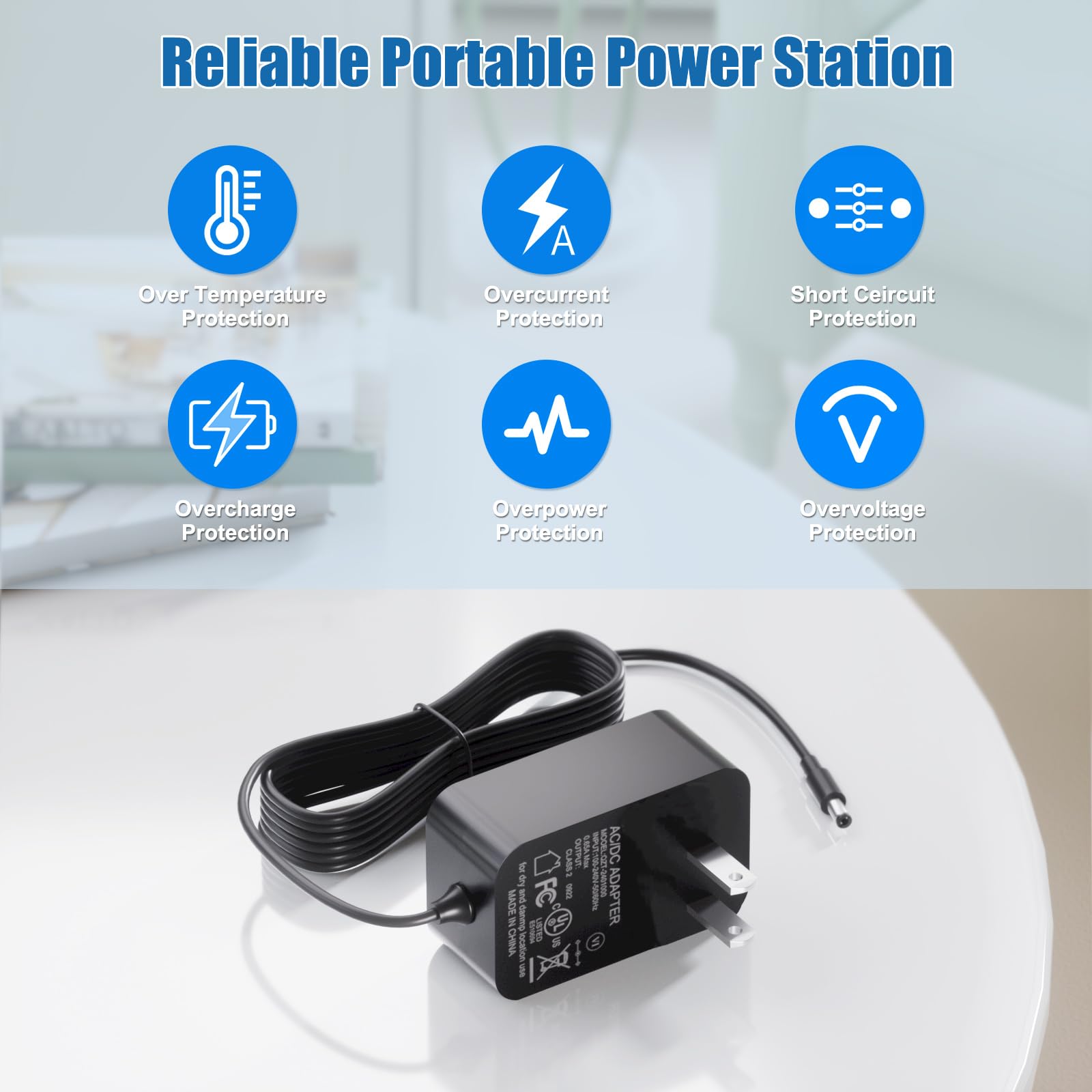 24V Corner Floor Lamp Power Cord for Govee LED Lights 16 Million DIY Colors ‎H6076 H6078 Power Adapter for Govee Room Floor Lamp AC Power Supply 4