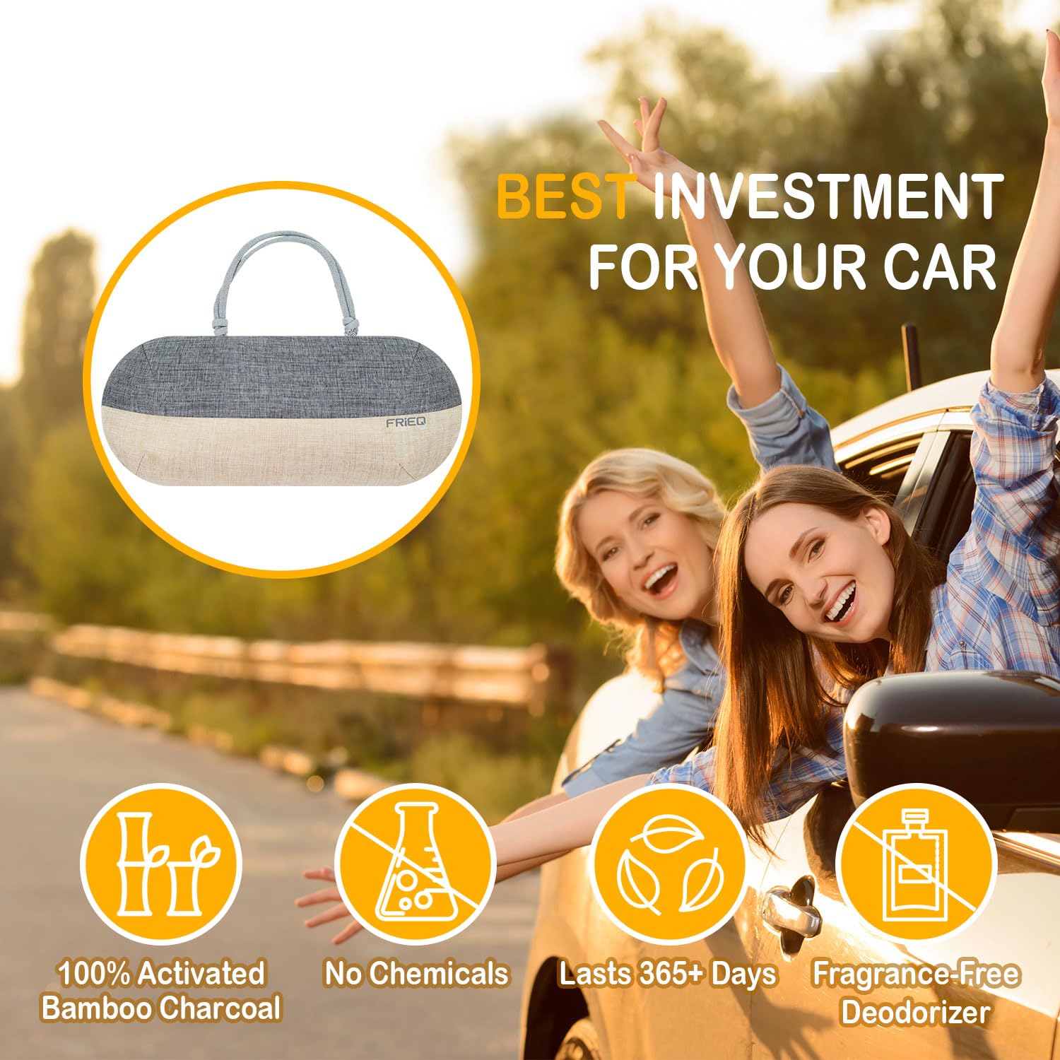 FRiEQ Car Air Freshener, 100% Activated Bamboo Charcoal Air Purifying Bag | Lasts 365+ Days | Fragrance-Free Deodorizer - Absorb Smoke Smell and Bad Odors 6