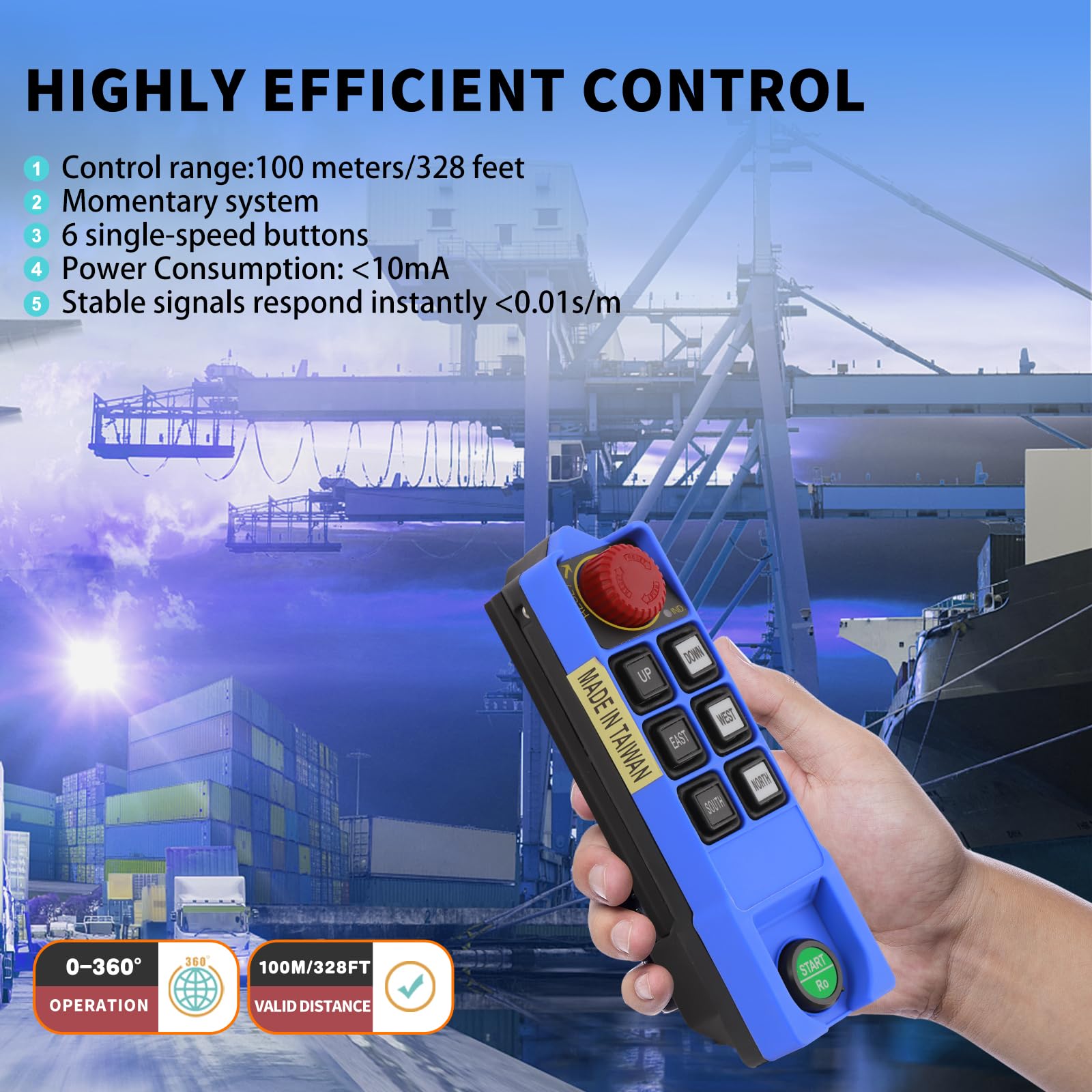 SAGA-L8B Industrial Wireless Crane Remote Control for Electric Hoist Overhead Bridge Truck Crane Remote Control 6 Buttons Transmitter and 12-24V Receiver 5