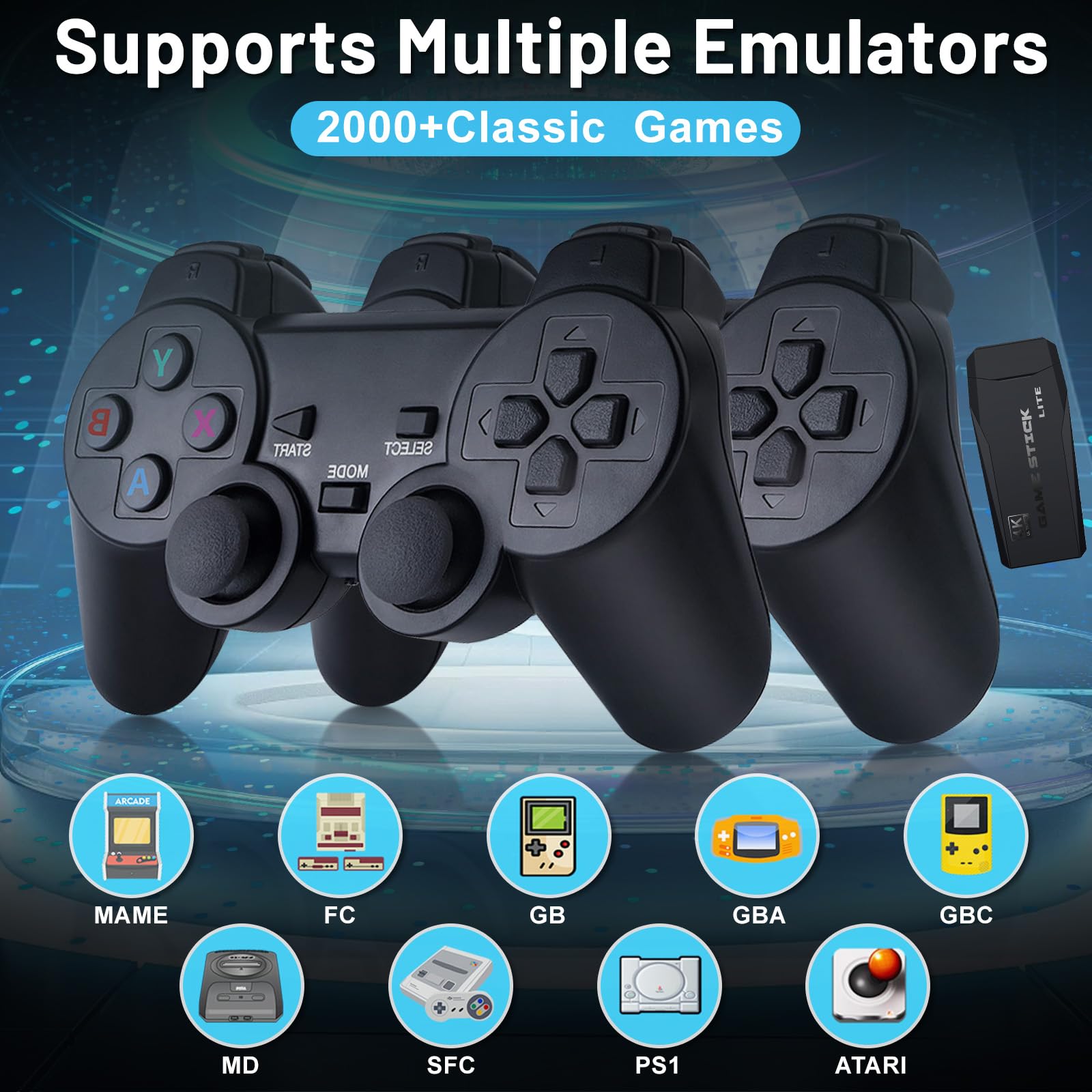 M8 PRO Wireless Game Console - Retro Gaming Consoles with Built in 20000+ Games, 9 Classic Emulators, 4K HDMl Output and 2.4GHz Wireless Controller, Plug and Play Video Game Stick for TV(64G) 3