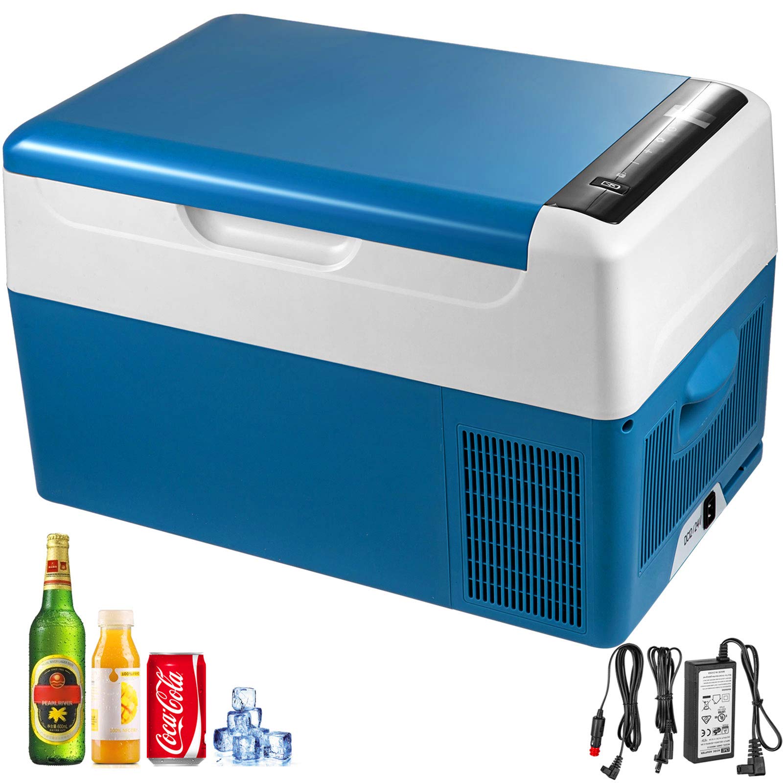VEVOR B22 Portable 23 Quart(22 Liter) 12 Volt App Control(-4℉~68℉), Car Refrigerator Electric Compressor Cooler with 12/24v DC & 110-240v AC for Camping, Travel, Fishing, Outdoor, White+Blue 1