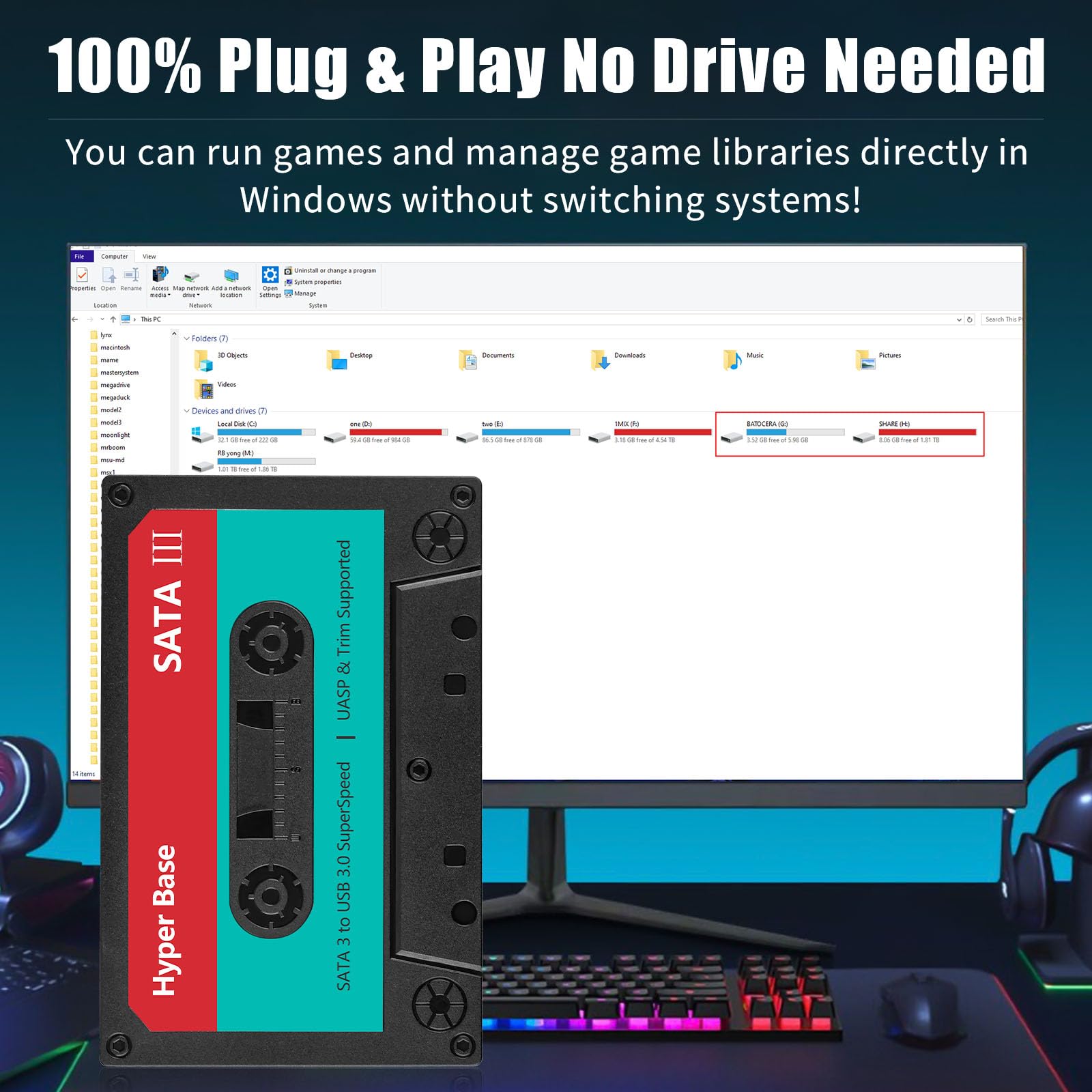 2TB Retro Gaming Hard Drive Emulator Console with 77 AAA Games 2T External Hard Drive Gaming Consoles, Plug & Play Video Games, Game System for PC/Windows 5