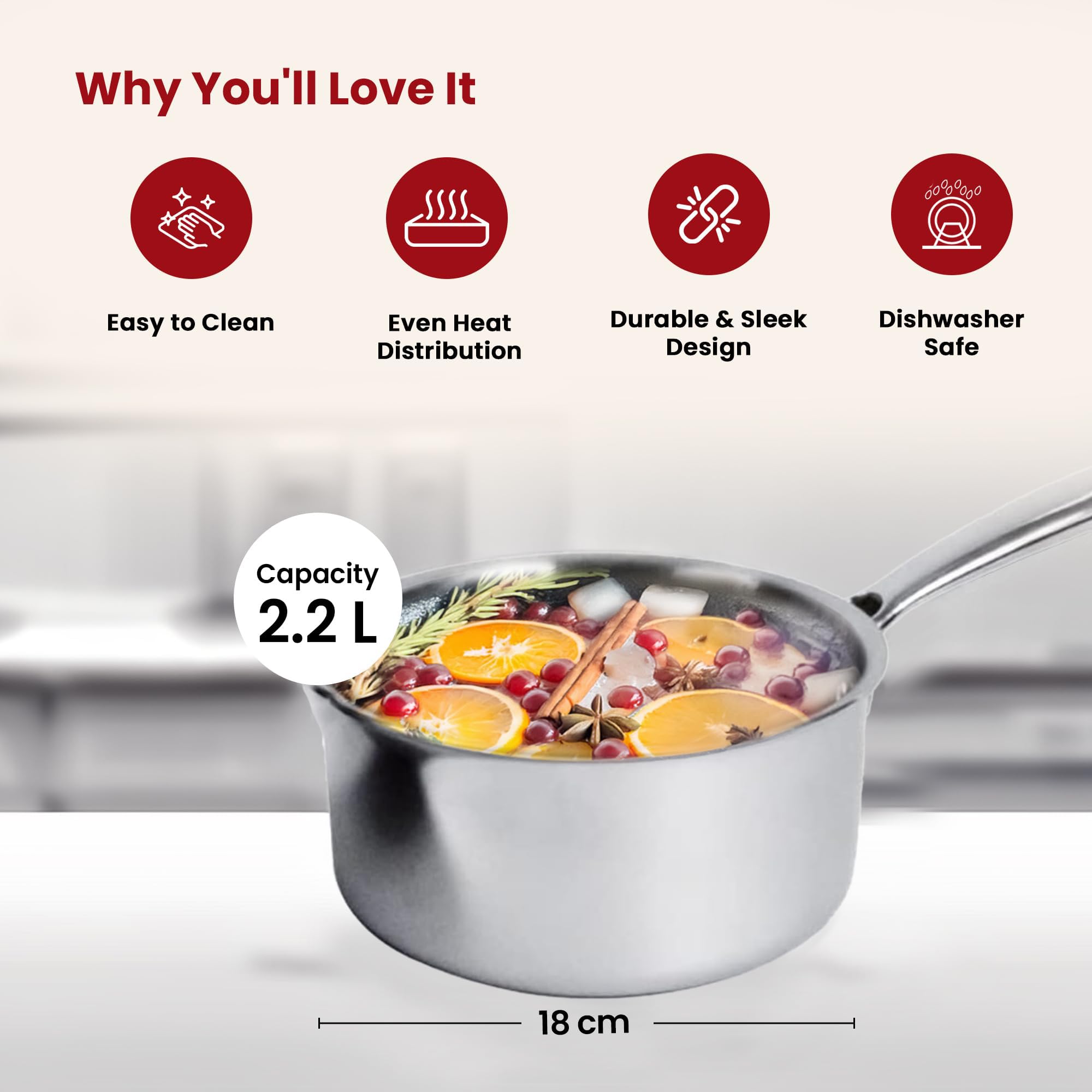 Kuber Industries Hard Anodised Non Stick Sauce Pan with Lid & Handle | Heat Resistant Gas Stove & Induction Sauce Pan for Coffee, Tea & Milk | Boiling Pot Vessel | Silver 4