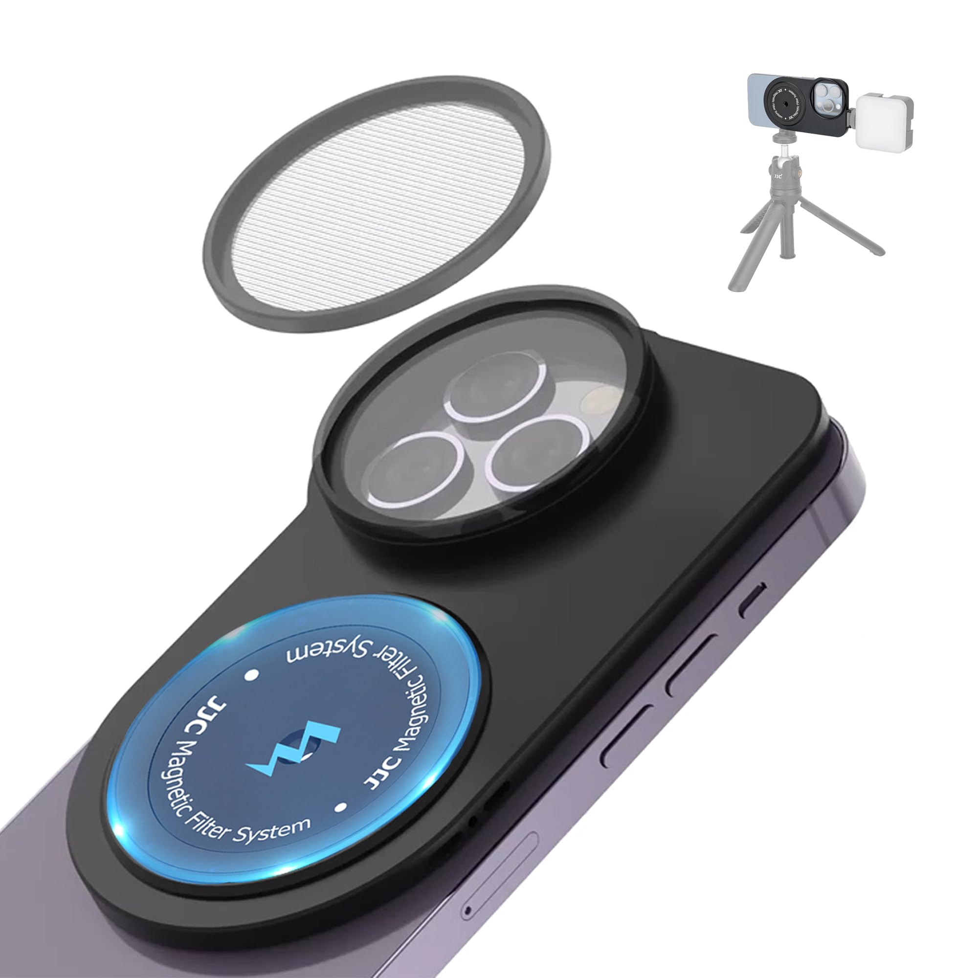 Magnetic Lens Filter Mount for iPhone 16 Pro iPhone 15 Pro 14 Pro 13 Pro,[Filter NOT Included],Magnetic Filter System for Any Threaded 49mm Filter with Hood,Cold Shoe Mount & Tripod Mount Adapter 1