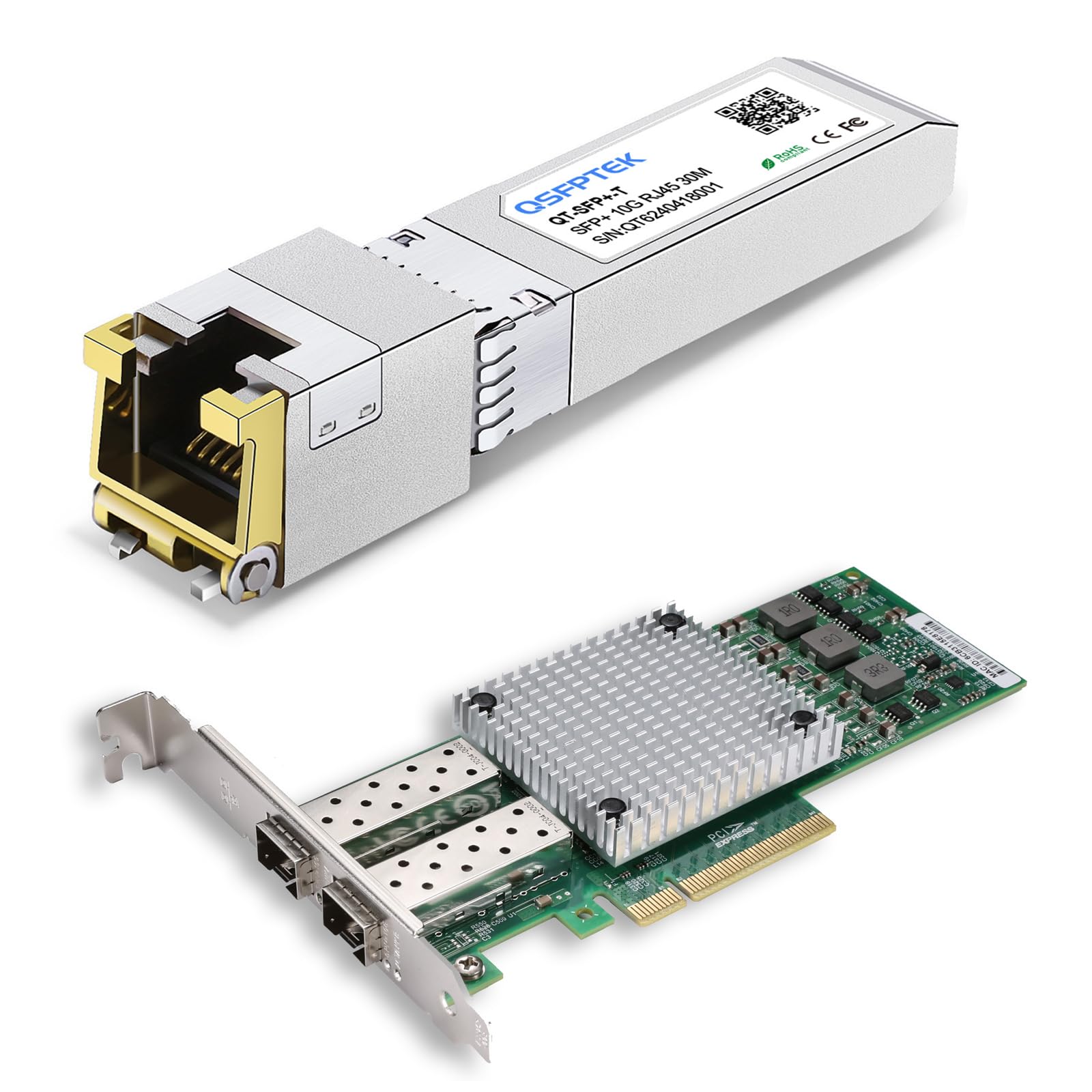 10G SFP+ RJ45 Module, 10Gbe giga Mini-GBIC SFP to rj45 Copper Transceiver, 2*SFP Port Network Card with Broadcom BCM57810S Chipset, 10Gbps Ethernet Adapter, 10GBASE-T Optical to Ethernet for Ubiquiti 1