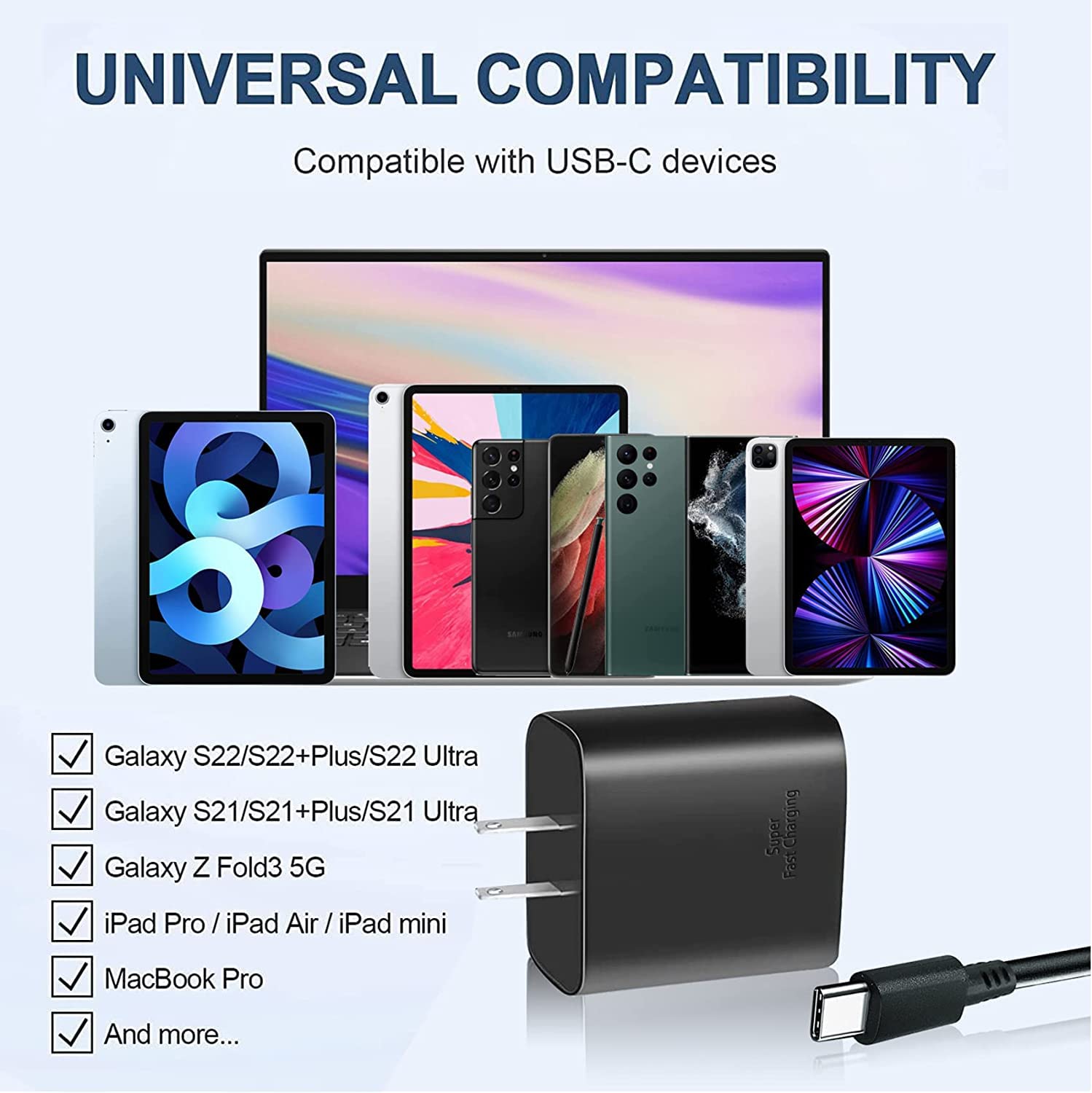 45W Super Fast Charger Type C, [2 Pack] 45 Watt USB-C Charger PD/PPS Wall Charging Block for Samsung Galaxy S24/S23 Ultra/S22 Ultra/S20 Ultra/Note 10 Plus, Galaxy Tab S8, Fold 4 Charger Fast Charging 5