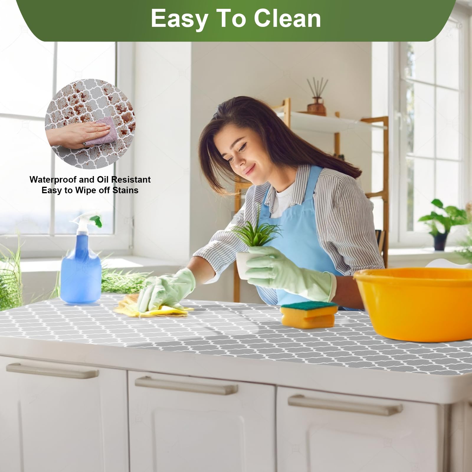 Moriah Shelf Liner for Kitchen Cabinet Non-Adhesive, Thickened Drawer Liner No Slip for Dresser Waterproof Cabinet Paper Liner for Bathroom Shelves Protects Surfaces(Grey,24'' x 10') 4