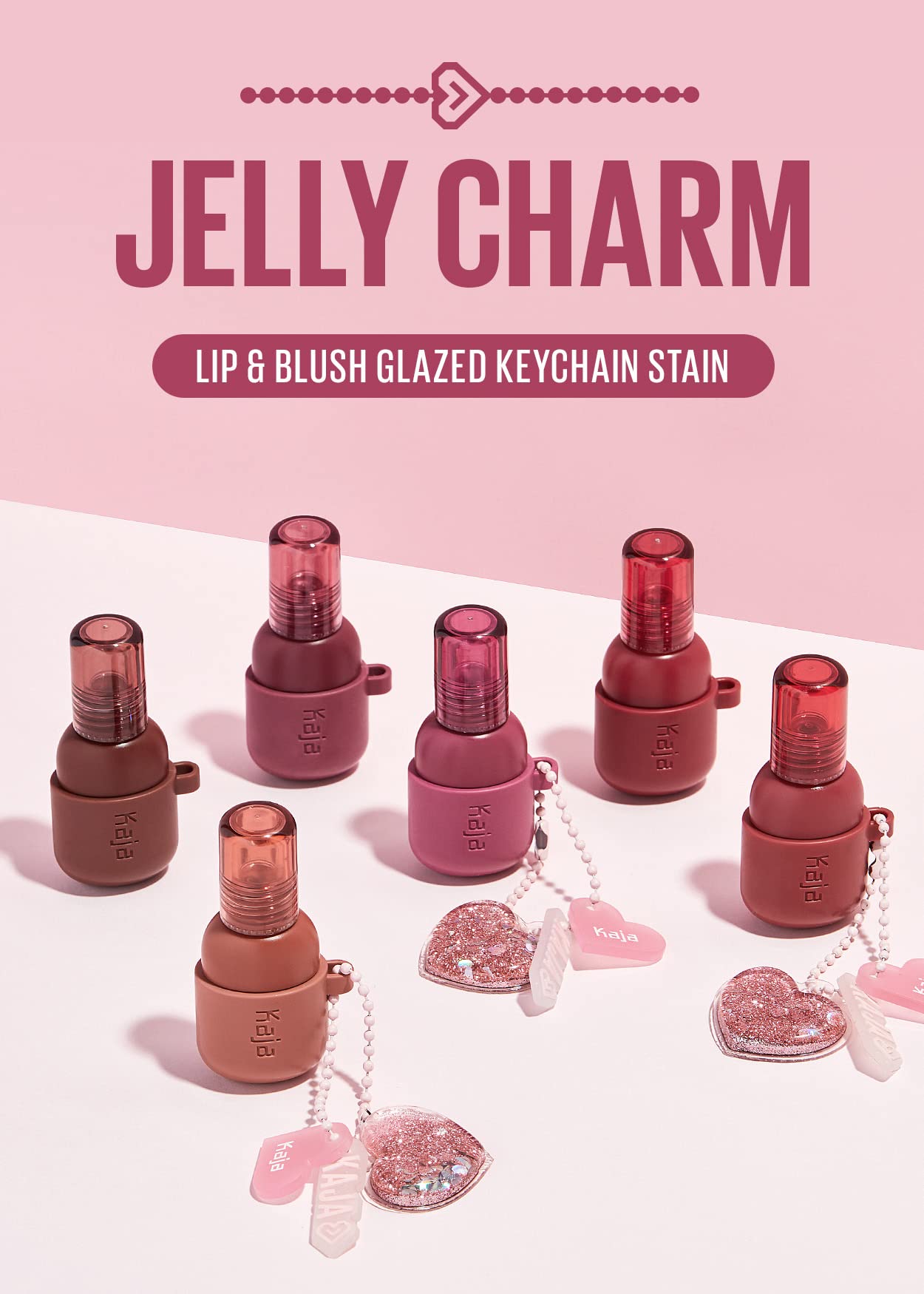 Kaja Lip & Blush Glazed Keychain Stain - Jelly Charm 05 Peach Fizz + Eye Bento Collection - Bouncy Eyeshadow Trio 17 Mauve Bouquet Bundle 4