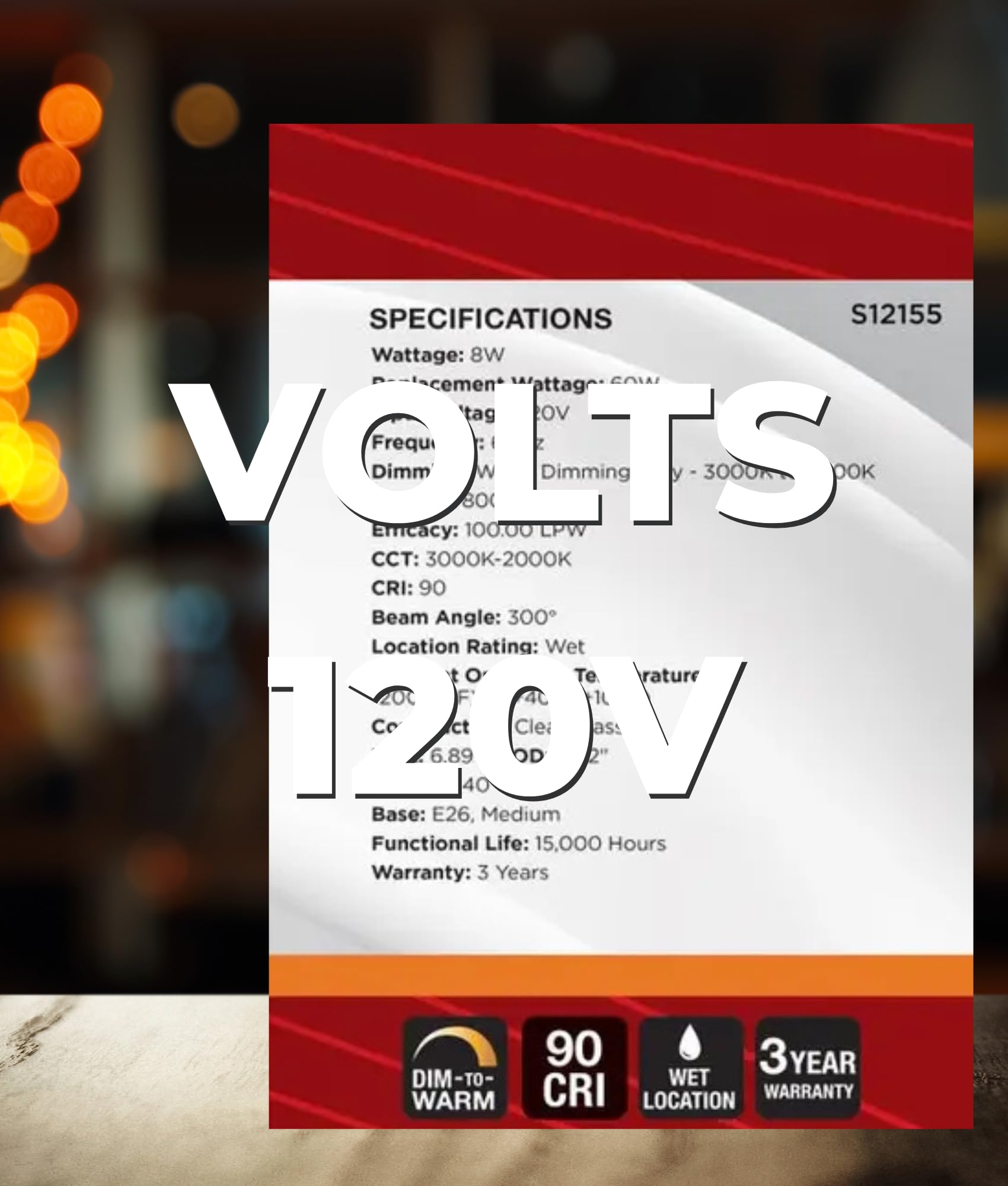 Satco S12155 8W LED G40 Globe Bulb, Warm Dimming 3000K-2000K, 800 Lumens, 90 CRI, 60W Replacement, Clear Glass, E26 Medium Base, Enclosed Fixture Rated, Dimmable, 120 Volt 4