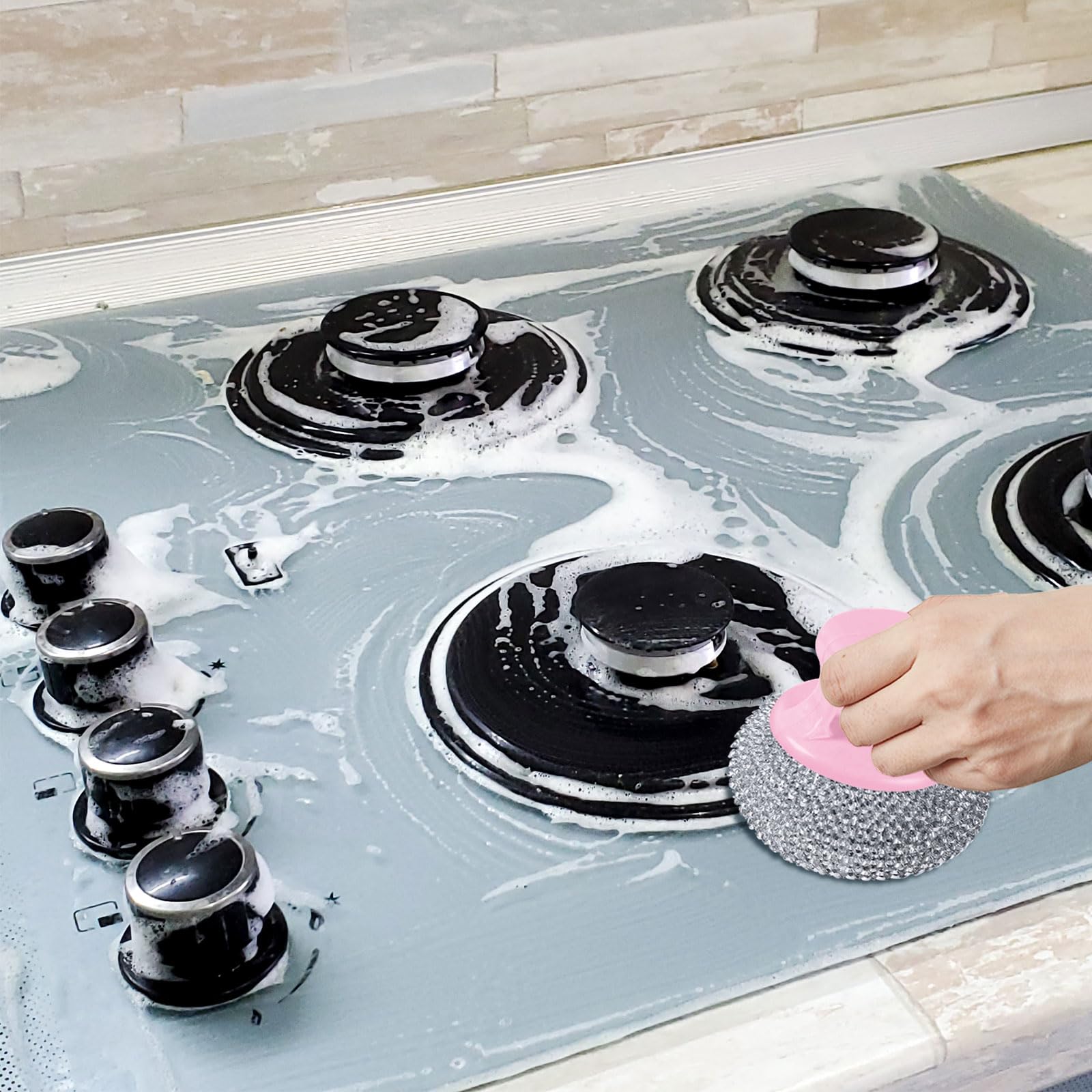 Wire Dishwashing Rag Double Layer, Dish Wash Cloths, Metal Dish Cloth, Steel Wool Scrubber Tool,Steel Wool Scrubber,Multipurpose Wire Dishwashing Tool for Kitchen (Pink Blue) 6