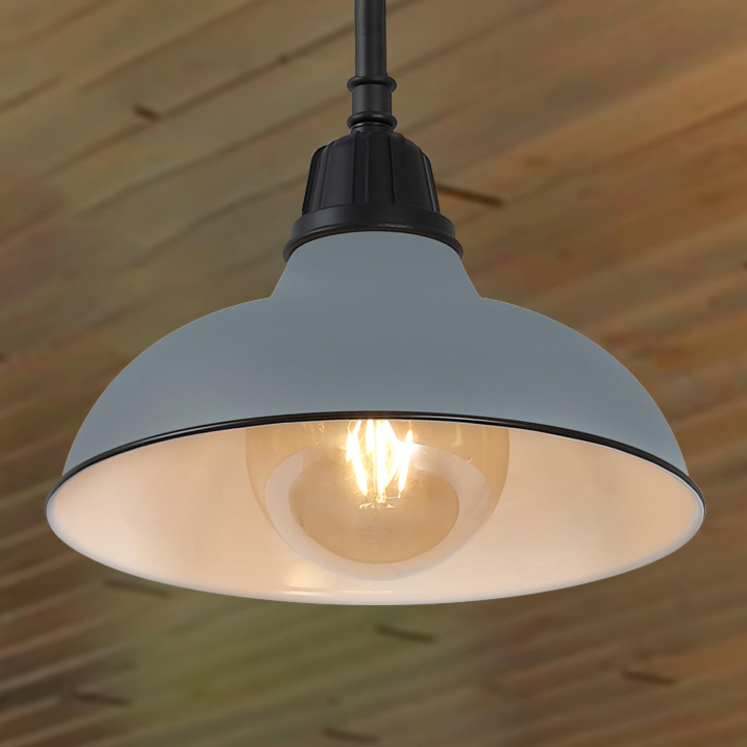 JONATHAN Y JYL7611K Jasper 12.25" 1-Light Farmhouse Industrial Indoor/Outdoor Iron LED Pendant Modern, Rustic, Coastal, Cottage, Traditional, Patio, Porch, Living Room, Entryway, Matte Silver Blue 3
