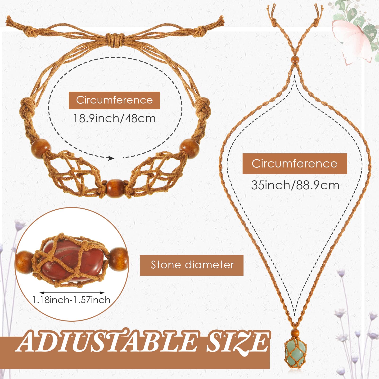 Fabbay 8 Pcs Adjustable Crystal Necklace Holder and Bracelet Set Crystal Cage Necklaces Empty Bracelet Holder Quartz Stone Cage Cords for DIY Jewelry Making Gift Supplies, Black and Brown 3