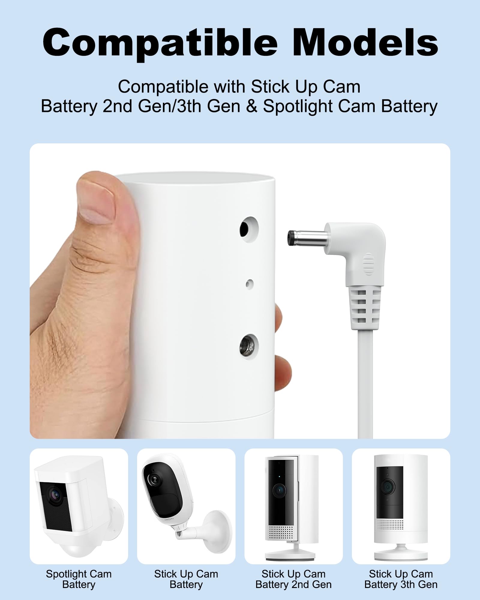 WUKUR 2 Pack Power Adapter Compatible with Ring Stick Up Cam Battery/Plug-in 3rd Gen/2nd Gen & Ring Pan Tilt Stick Up Camera, Indoor/Outdoor Charger Weatherproof Power Cord, 4M/13.1Ft Long 3